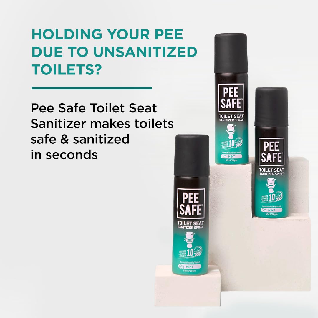 Pee Safe Toilet Seat Sanitizer Spray 50ml Mint - Kills 99.9% Germs, Prevents UTI & Infections | Travel-Friendly Sanitizing Spray for Public Toilets | Odor Eliminator & Disinfectant | Ideal for Travel, Gym, Office & Public Restrooms