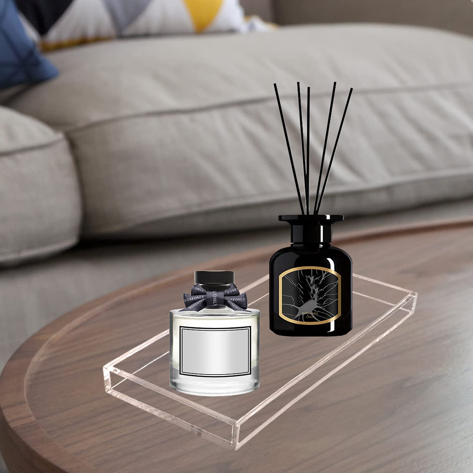 Bigfety Clear Acrylic Vanity Tray - Bathroom & Dresser Organizer for Jewelry, Perfume, Makeup - Perfect for Countertop, Desk, Nightstand & Vanity Organization