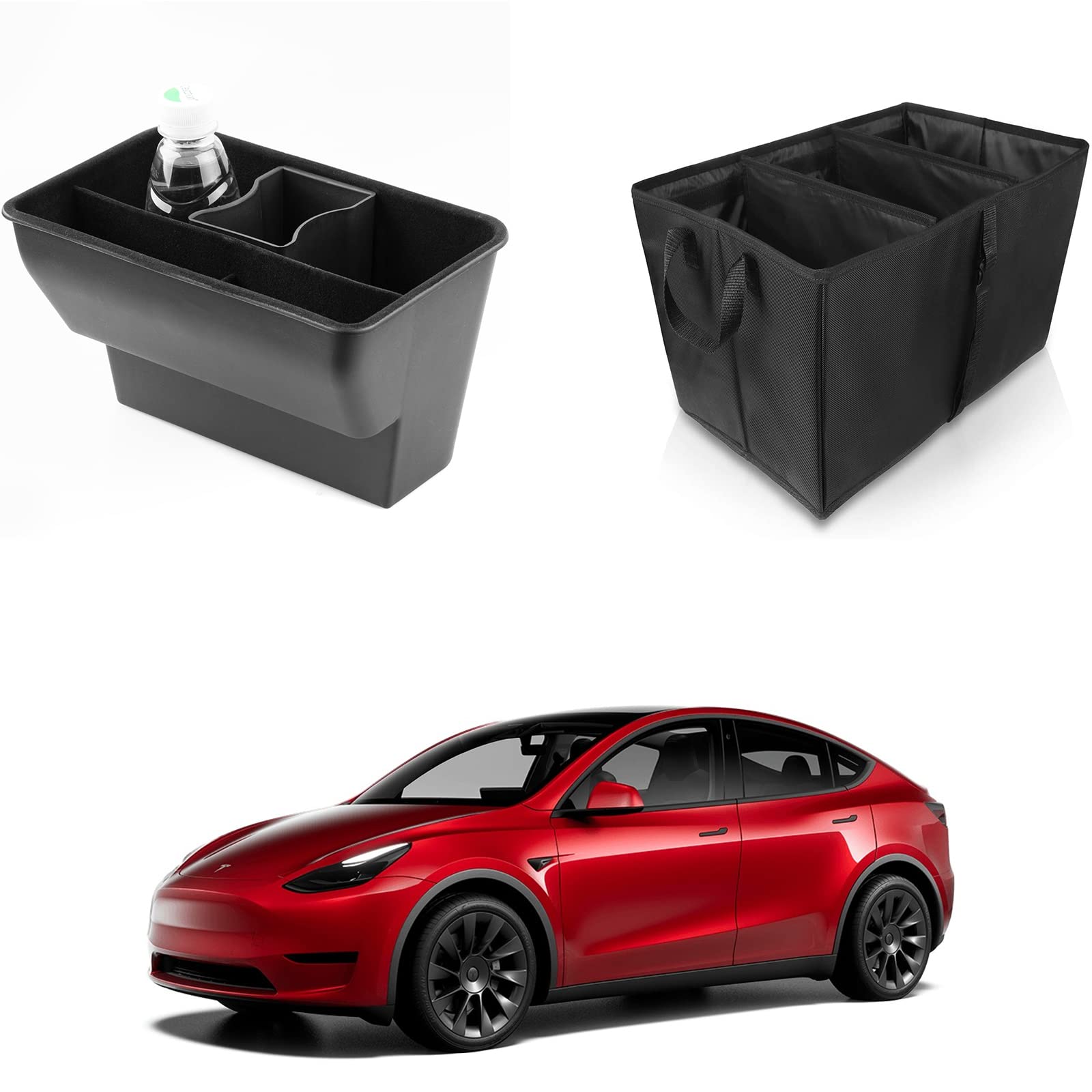 Basenor Tesla Model Y Rear Center Console Organizer & Sub Trunk Storage Box - Premium Car Accessories for Model Y 2020-2023 - Perfect for Road Trips & Daily Commute Organization