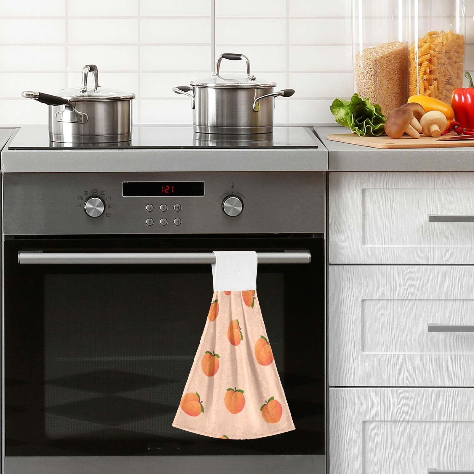 ALAZA 2-Pack Premium Absorbent Kitchen Towels - Peach Fruit Design Hanging & Hand Towels for Cooking, Cleaning & Drying Dishes