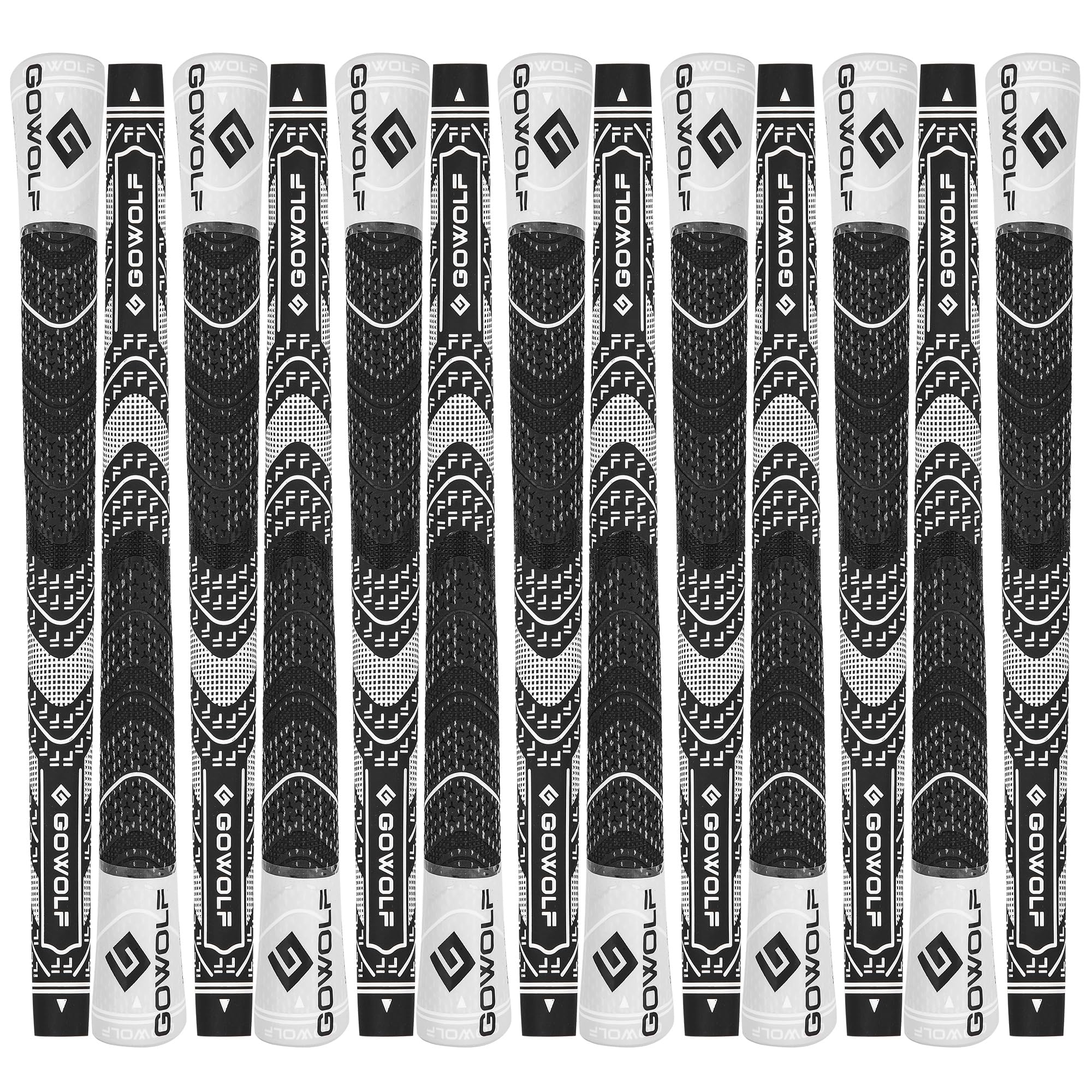 Gowolf 2024 New Cross Corded Rubber Golf Grips - 13 Pack with Free 15 Tapes | Multi-Compound Hybrid Golf Club Grips for Improved Control & Back Rib Design | Perfect for Driving Range Practice & Tournament Play
