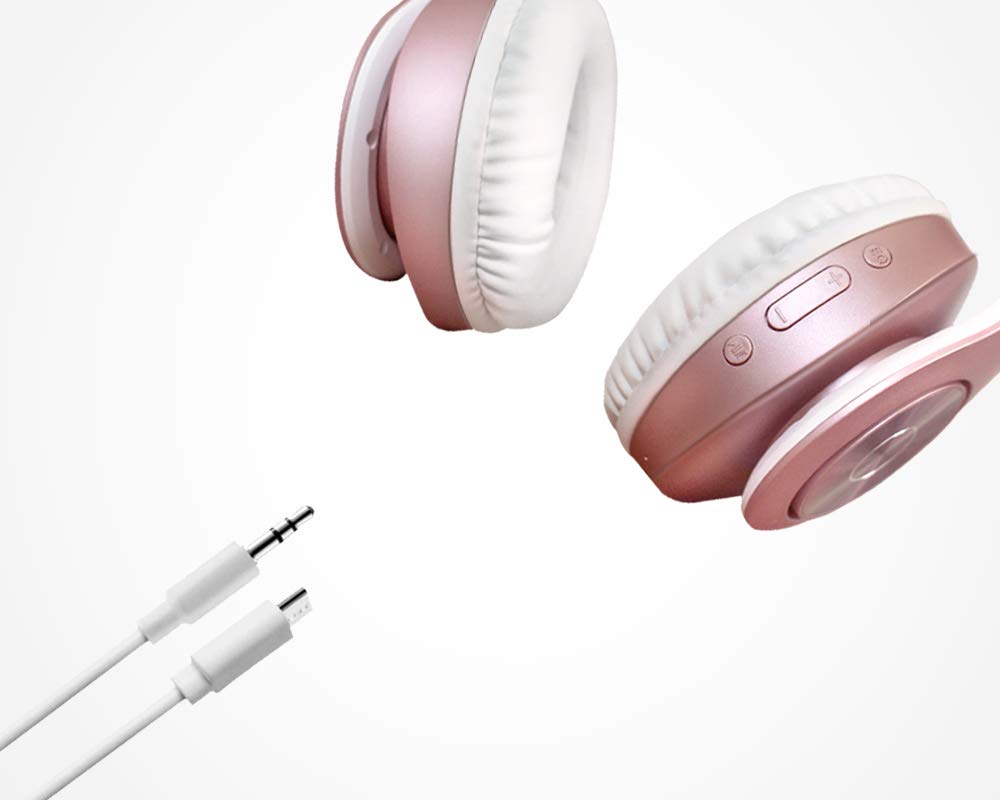 TUINYO Wireless Bluetooth Headphones Over Ear with Deep Bass, 40H Playtime, Soft Memory-Protein Earmuffs, Built-in Mic for PC/Phone/TV - Rose Gold | Perfect for Workouts, Travel & Home Entertainment