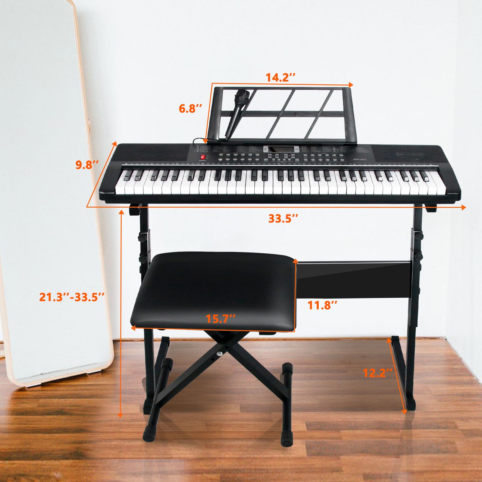 AQNIEGEP 61-Key Electric Keyboard Piano with Light-Up Keys - Full Set Includes Stand, Bench, Headphones & More - Perfect for Beginners & Adults - 70 Demos, 200 Rhythms/Tones, LED Display - Ideal for Home Practice, Music Lessons & Live Performances