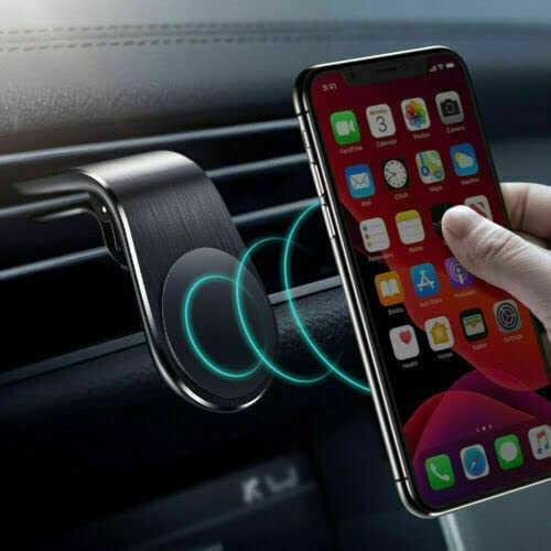 SDMAX Universal Magnetic Car Phone Holder Stand - Strong Clamping Force & Powerful Magnets for All Smartphones | Adjustable Spring Clip & Compact L-Shape Design | Perfect for Driving, Navigation & Hands-Free Calling