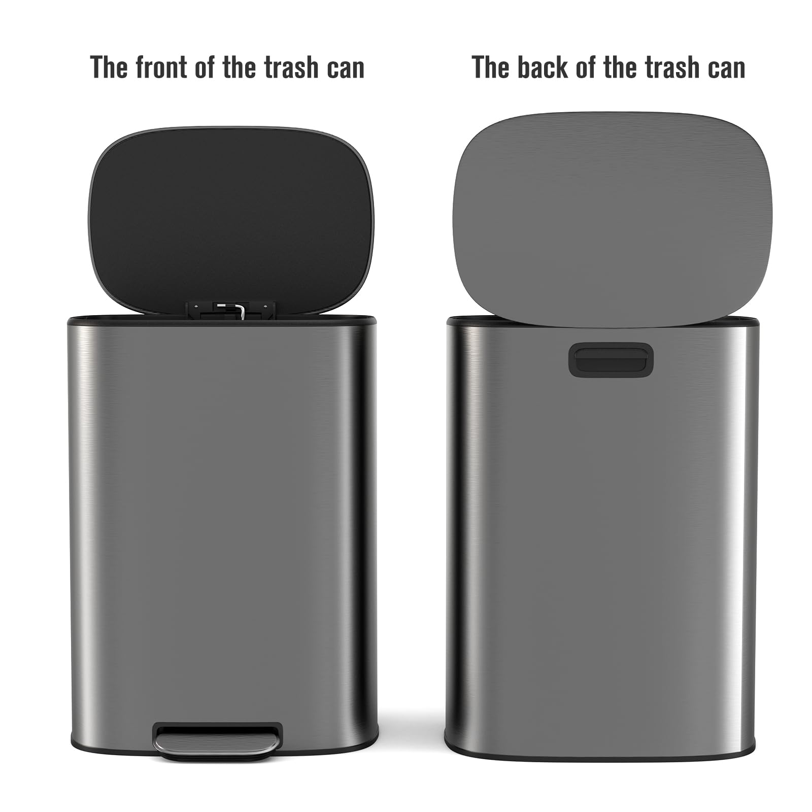 13 Gallon Stainless Steel Trash Can with Lid - Metal Foot Pedal, Quiet Soft Close, Includes 30 Garbage Bags - Perfect for Kitchen, Office, Living Room, Bathroom & Commercial Use