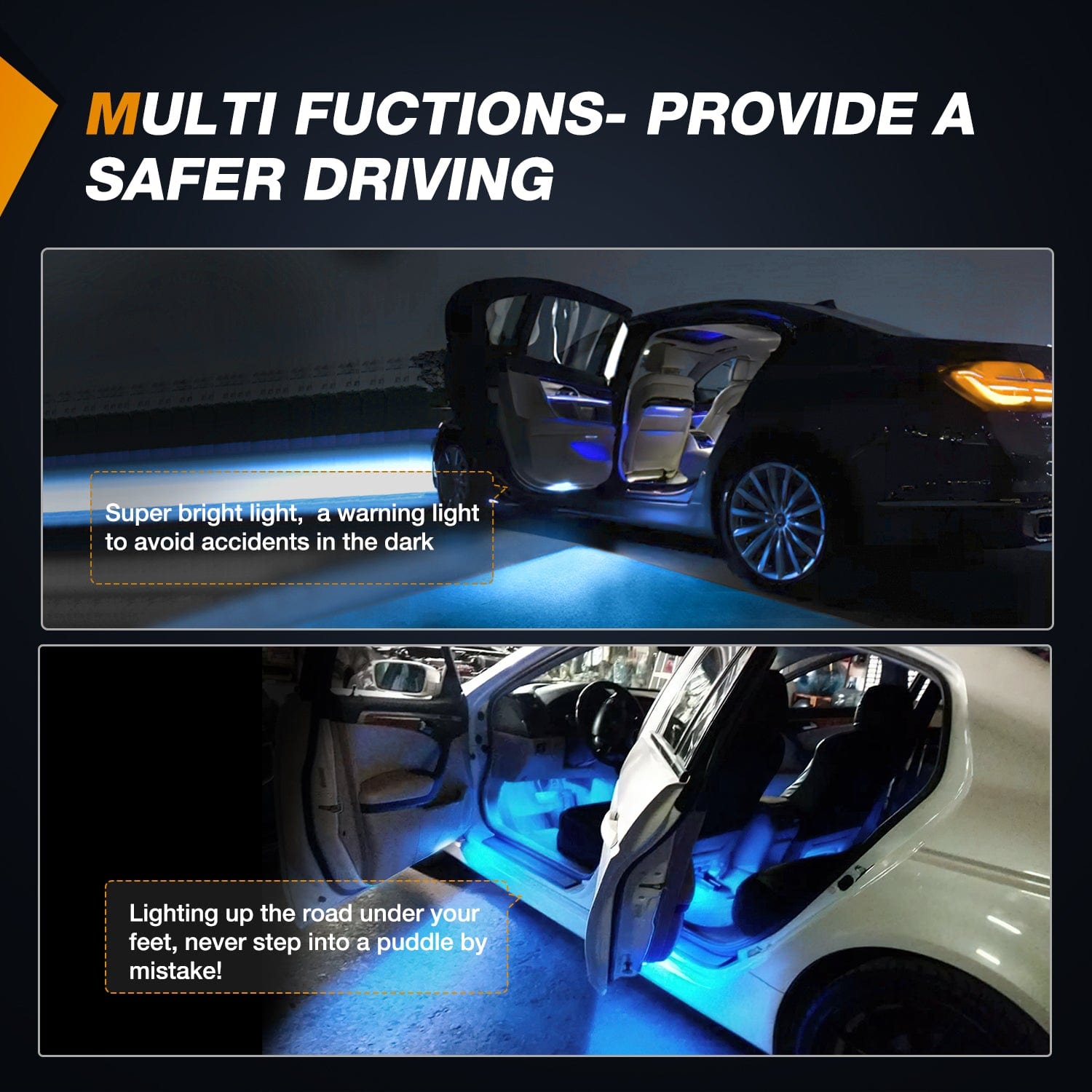 2PCS LED Interior Door Panel Light Courtesy Warning Lights Aqua Beam - Plug & Play for BMW 1/3/5/6/7 Series, Z4, X3/X5/X6, E82/E88/E90/F30, E60/F10, E65/E66 - Enhance Safety & Style for Night Driving & Car Customization