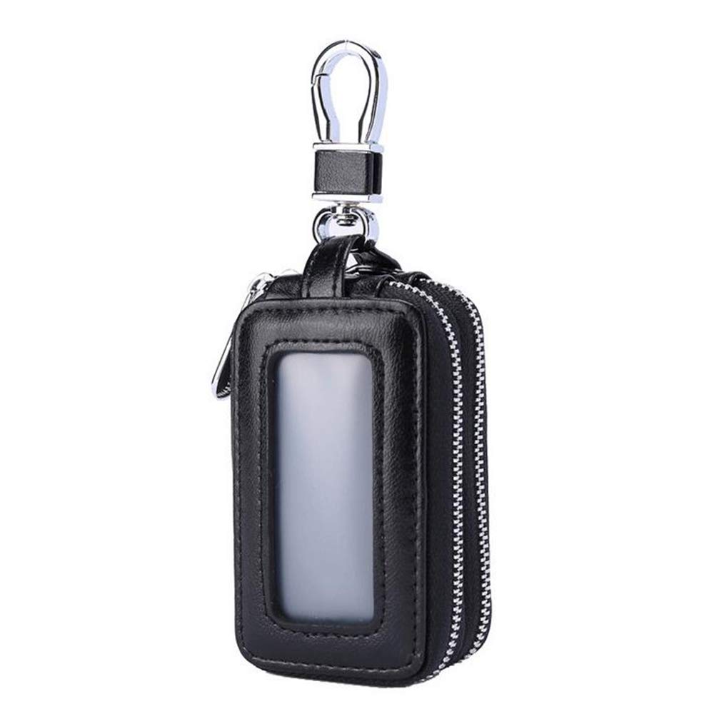 Leather Keychain Wallet with Double Zipper & Clear Window - Premium Key Organizer for Car Keys, Coins & Small Essentials - Perfect for Travel, Work & Everyday Carry