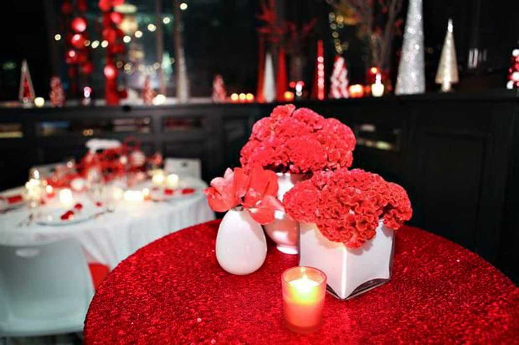 AIXHN 48 Inch Round Red Sequin Tablecloth - Glitter Sparkly Elegant Table Overlay for Weddings, Birthdays, Christmas Decor - Perfect for Cake Tables, Dessert Displays & Party Decorations