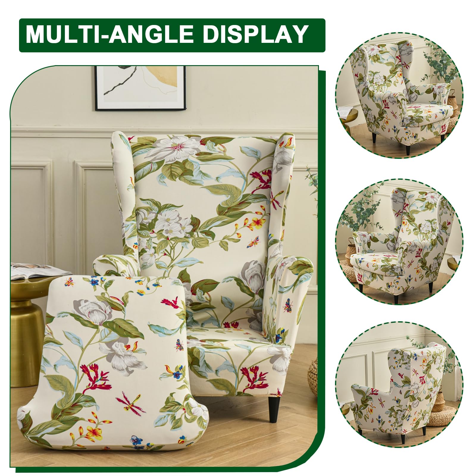 CRFATOP 2-Piece Stretch Wingback Chair Cover Set - Printed Spandex Slipcover with Elastic Bottom for Living Room, Bedroom - Fits Most Wingback Armchairs (06) - Perfect for Home Decor, Furniture Protection & Style Upgrade