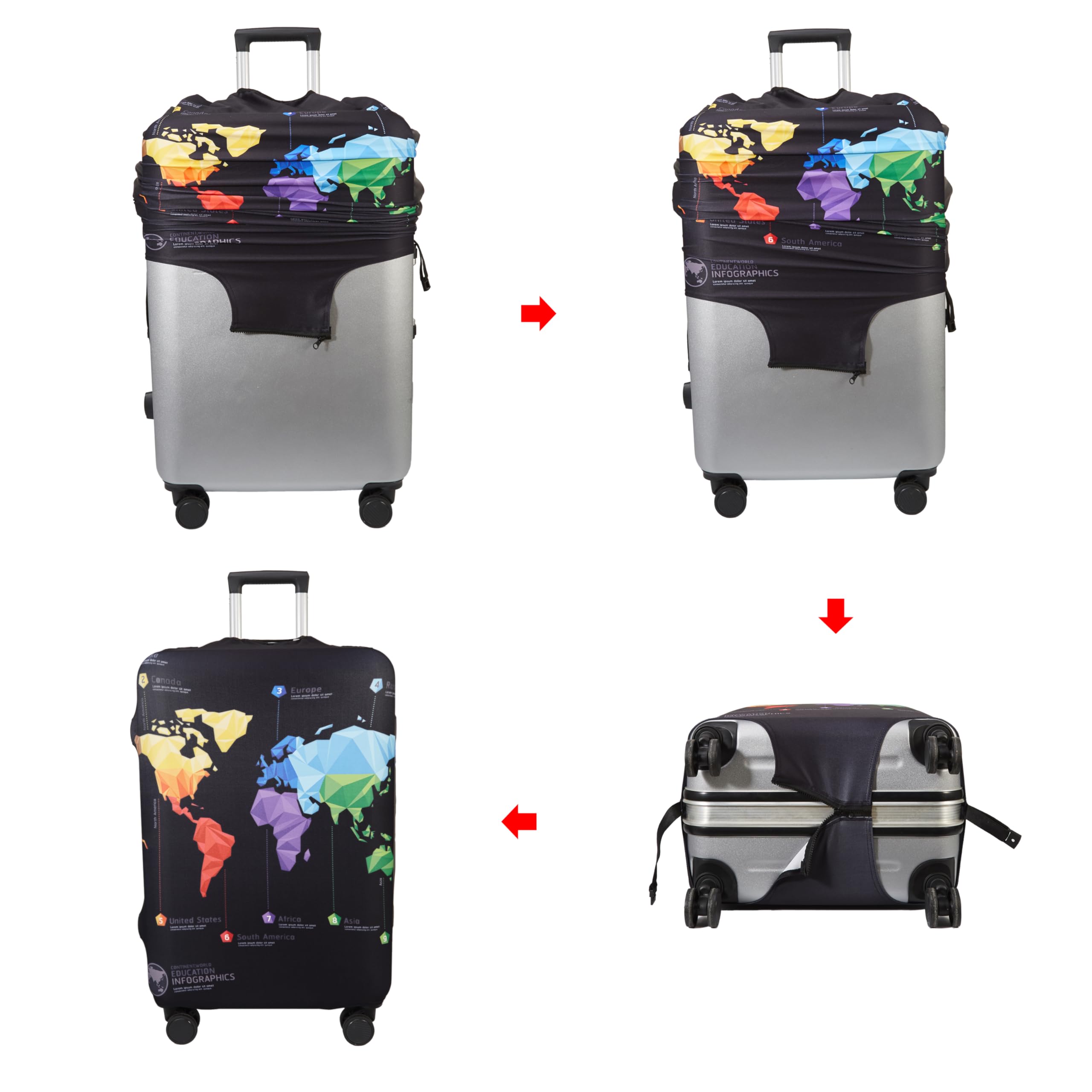 WUJIAONIAO 18-32 Inch Luggage Cover - Waterproof Suitcase Protector for Travel (Size L Fits 25-28 Inch Bags) with World Map Design | Perfect for Airplane Checked Baggage & Vacation Packing