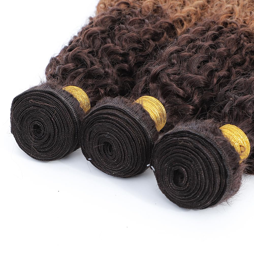 100% Unprocessed Brazilian Virgin Human Hair Weave Bundles - 3 Bundles Kinky Curly 2 Tone Ombre (T4/30 Medium Brown/Medium Auburn) 22
