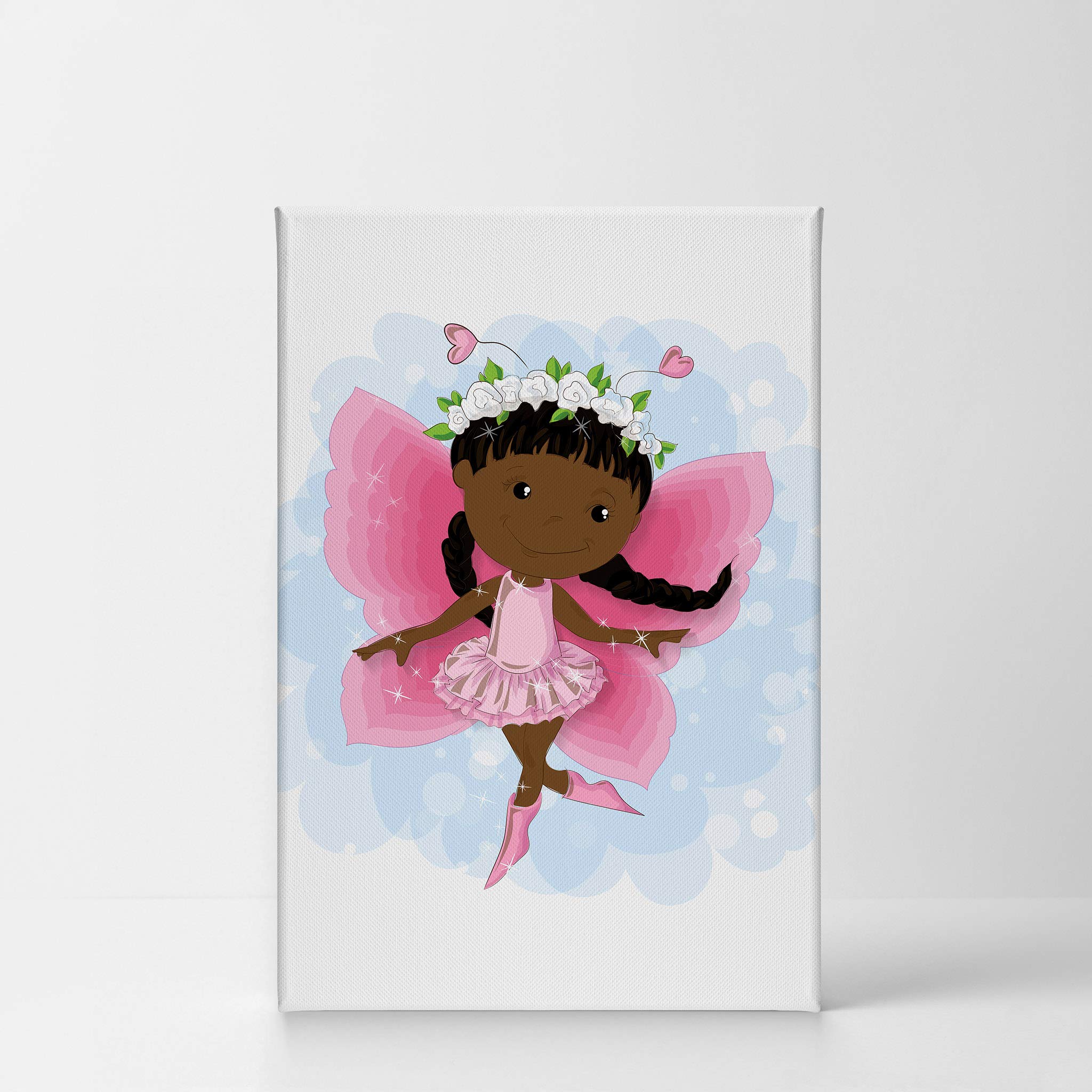 African American Fairy Canvas Print - Pink Dressed Art for Kids Room Decor, Nursery Wall Art (36x24 Inch) | Ready to Hang, Made in USA | Perfect for Baby Rooms, Playrooms & Children's Bedrooms