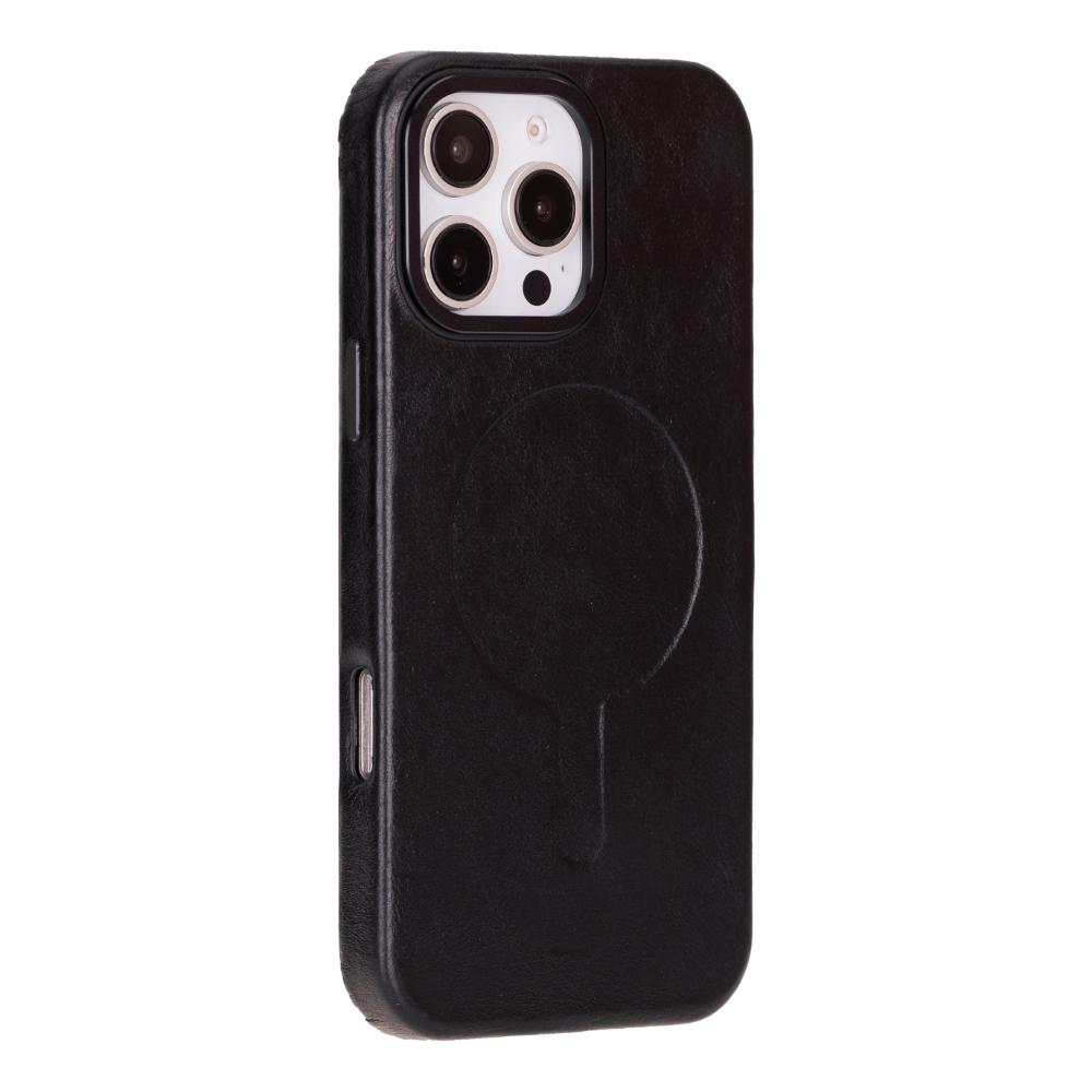 Premium Genuine Leather Case for iPhone 16 Pro Max - Slim Protective Cover with Raised Bezels (Black) | Perfect for Business Professionals & Everyday Use