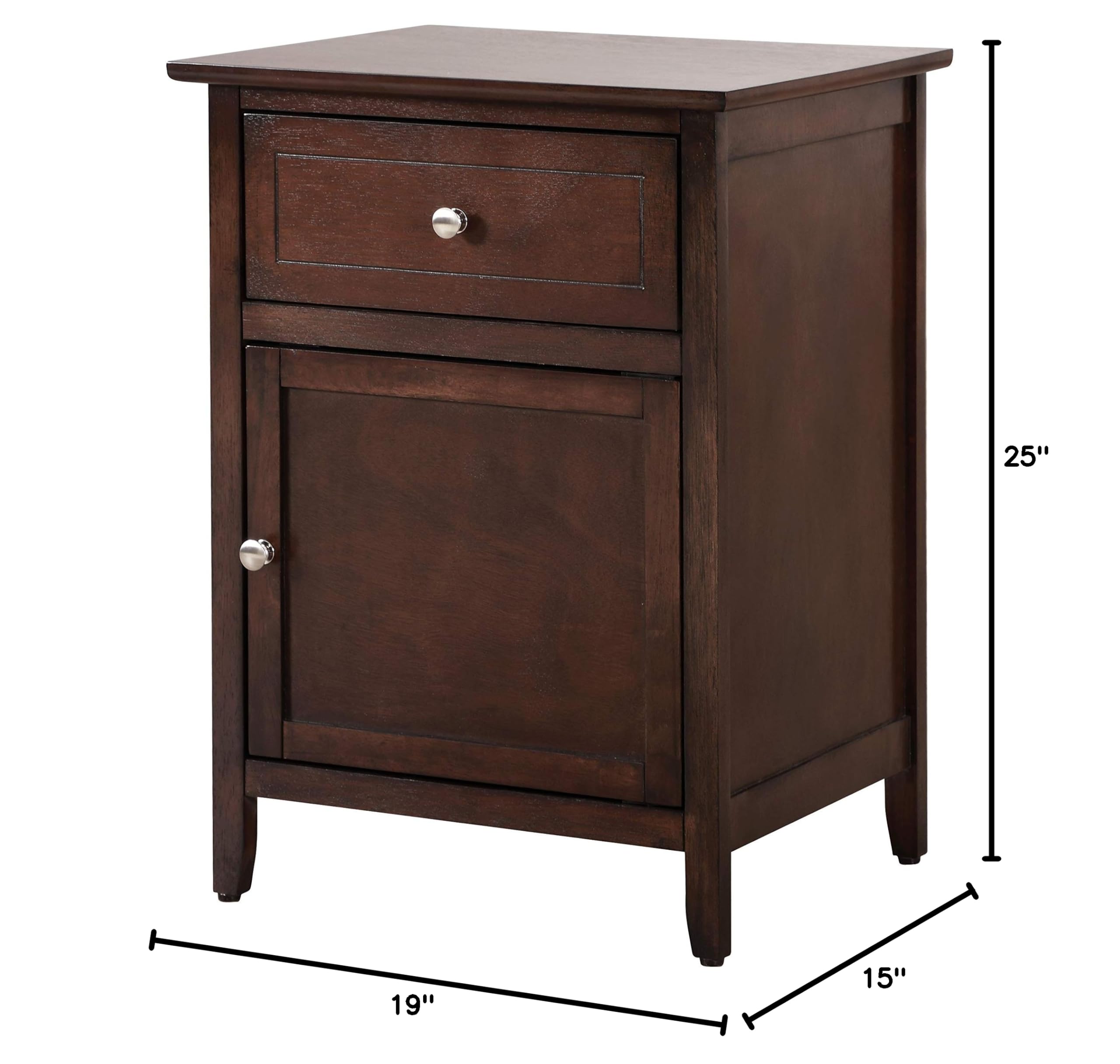 Glory Furniture Izzy 1-Drawer 1-Door Nightstand in Cappuccino Finish - Bedside Table for Bedroom, Living Room & Office Storage