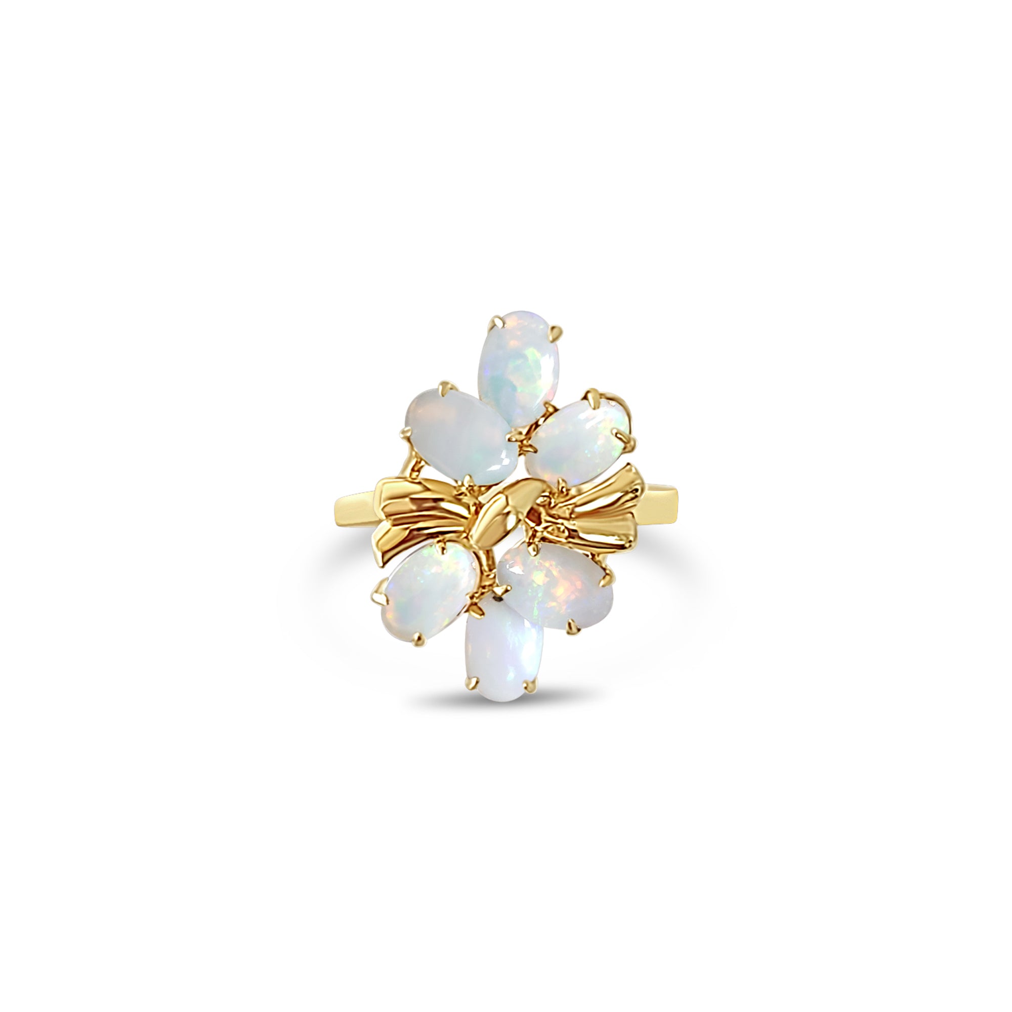 14K Yellow Gold Oval Opal Cluster Ring for Women - Elegant Vintage Style Jewelry Gift for Birthday, Anniversary & Special Occasions