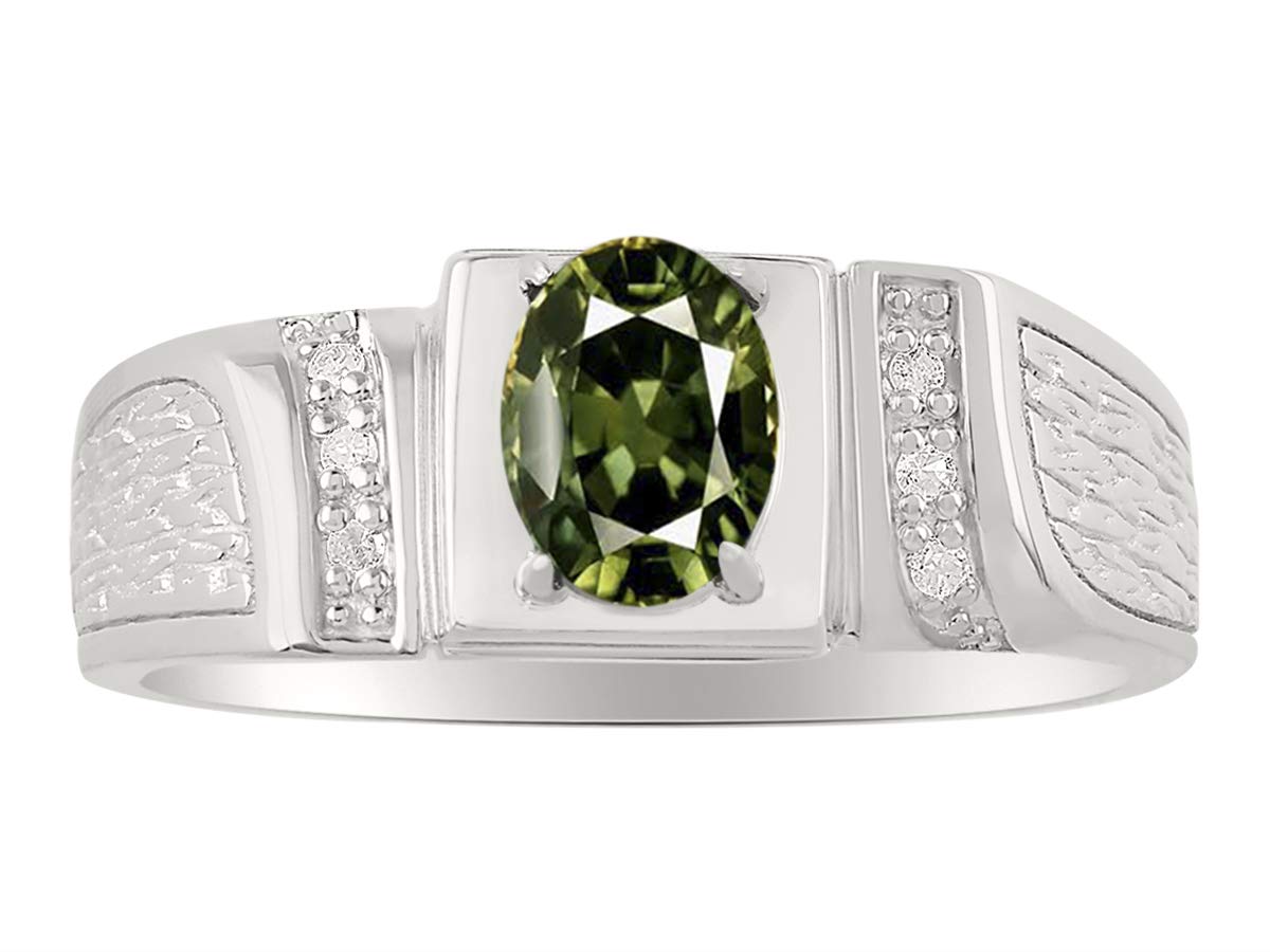 Sterling Silver Men's Ring with 8X6MM Oval Diamond & Birthstone - Classic Designer Jewelry for Men (Sizes 8-13) | Perfect for Weddings, Anniversaries & Gifts