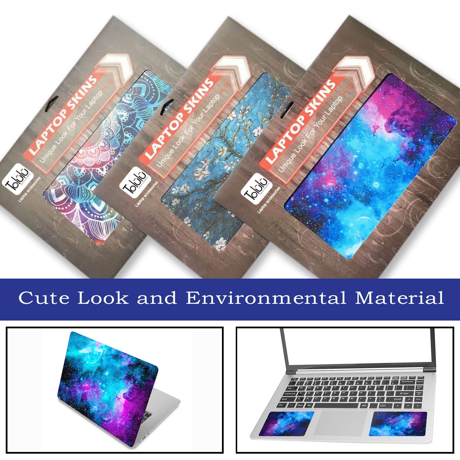 12-15.6 Inch Laptop Skin Sticker Decal - Waterproof Removable Vinyl Cover Protector for Notebook PC (Includes 2 Wrist Pad Skins) | Nebula Galaxy Design | Perfect for Office, School & Travel Use