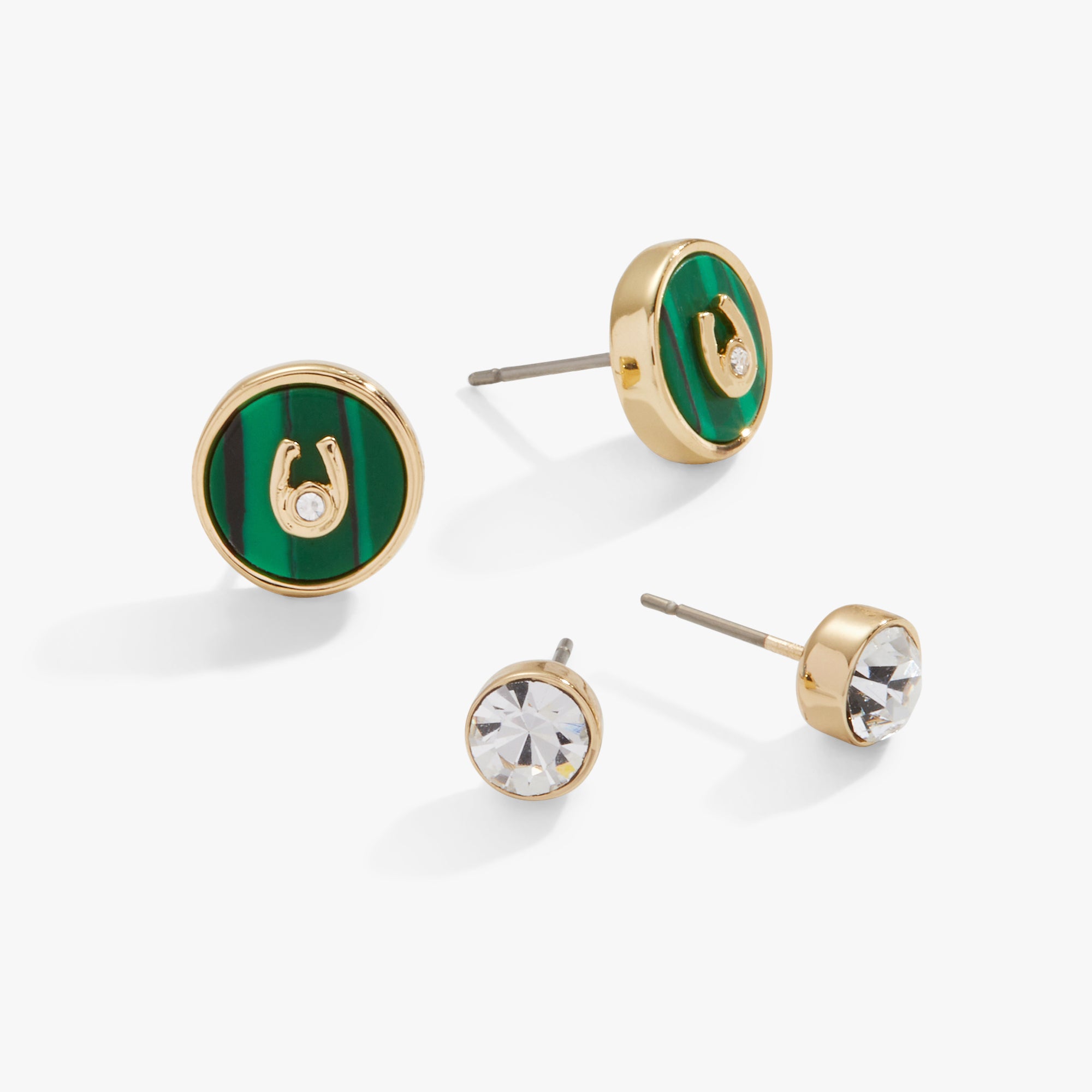 Elegant Horseshoe & Crystal Earrings Set - Genuine Reconstituted Malachite Gemstone Jewelry for Women | Perfect for Weddings, Parties & Everyday Wear