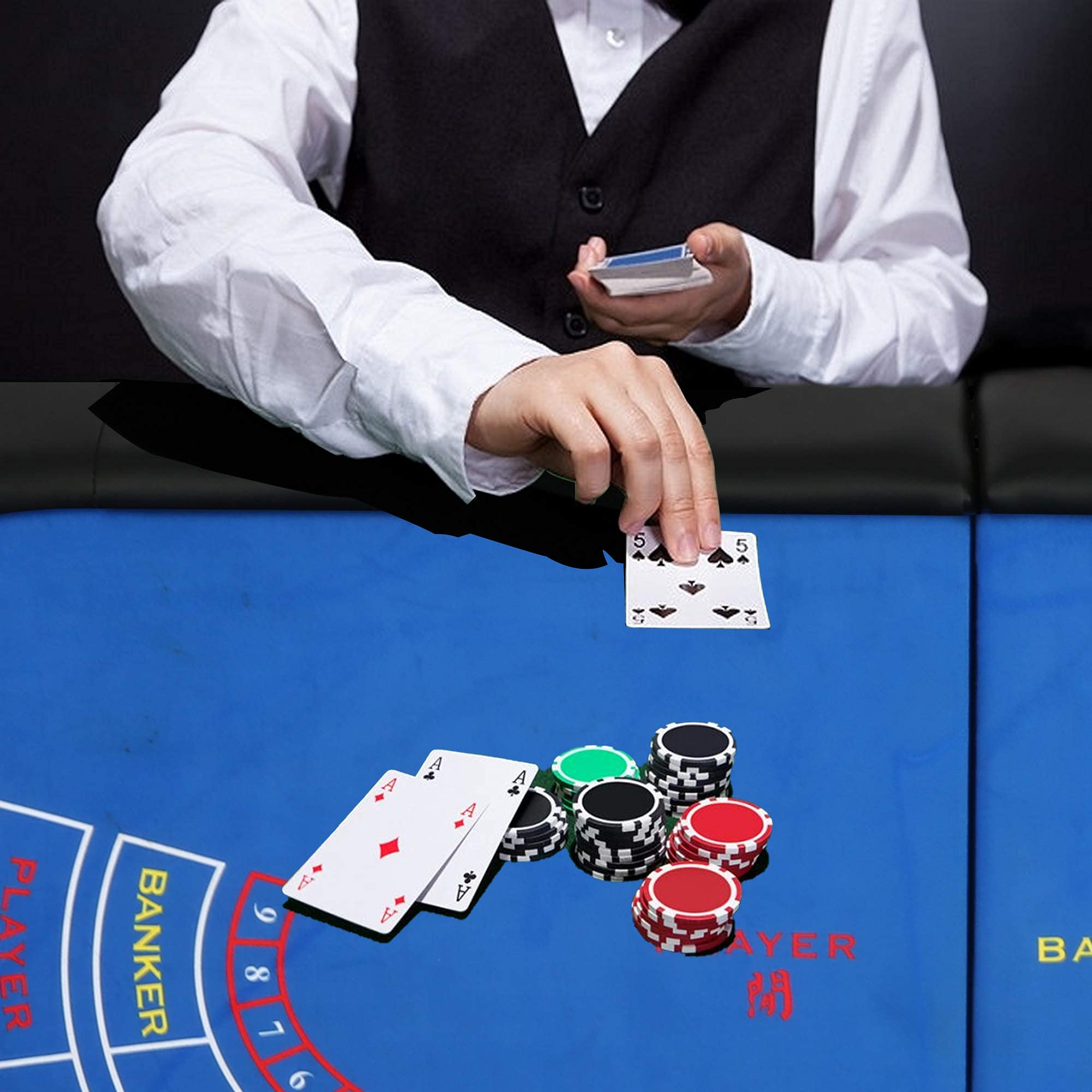 8 Player Folding Craps Poker Table for Texas Holdem, Blackjack & Baccarat - Casino Game Table with Blue Felt - Perfect for Home Game Nights & Casino-Themed Parties