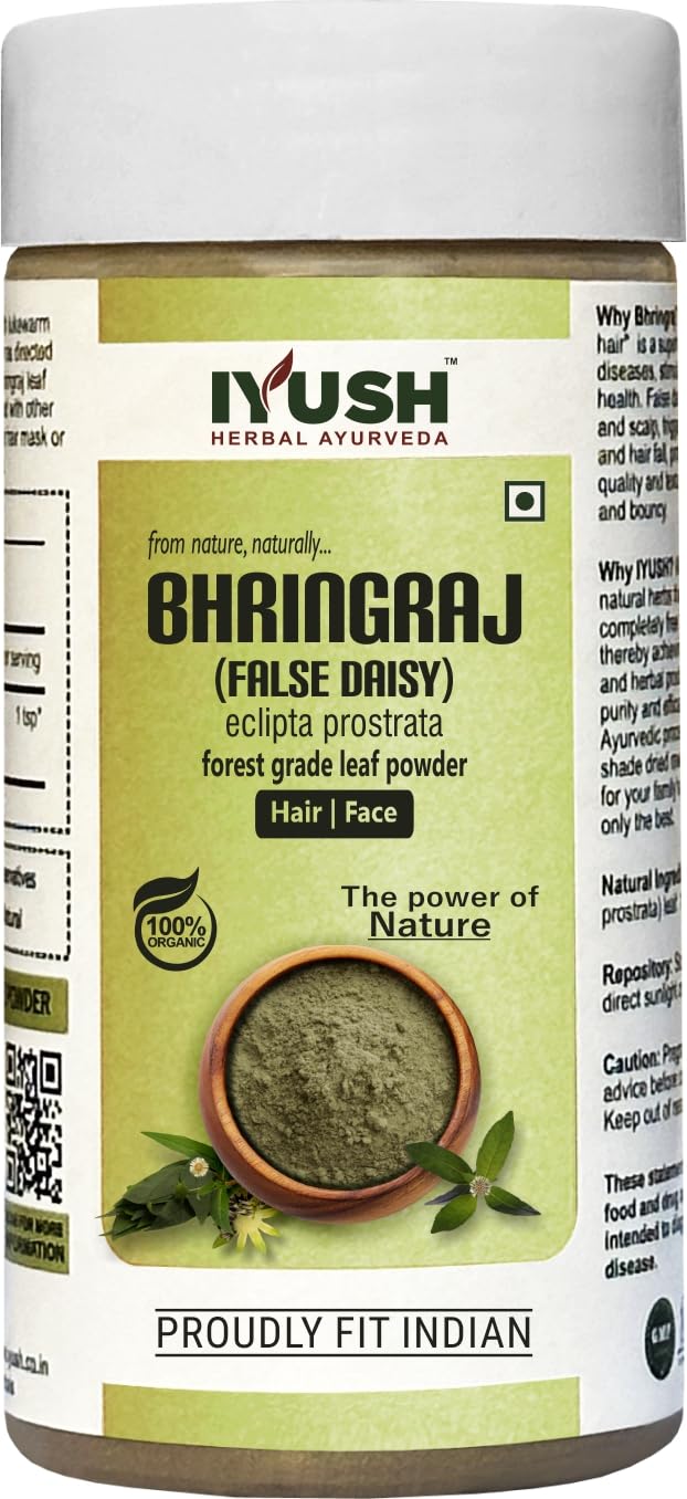 IYUSH Ayurvedic Bhringraj Powder (Eclipta Prostrata) for Hair Growth & Skin Care – 100g | Natural Herbal Remedy for Thicker Hair & Glowing Skin | Perfect for DIY Hair Masks & Ayurvedic Beauty Routines