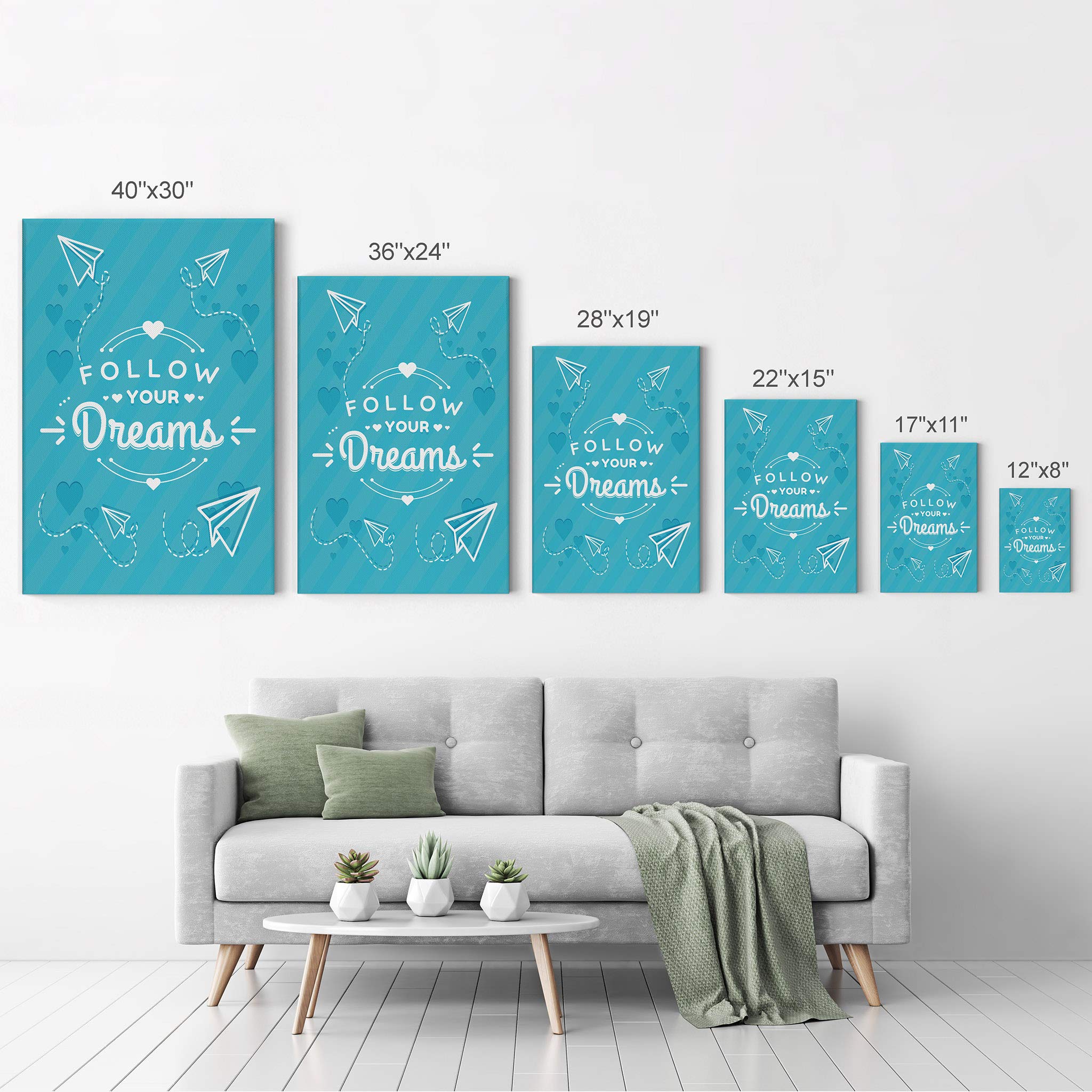 Follow Your Dreams Motivational Wall Art Canvas Print - Inspirational Home Decor Ready to Hang - 22x15 Inches - Made in USA - Perfect for Living Room, Bedroom & Office Decor