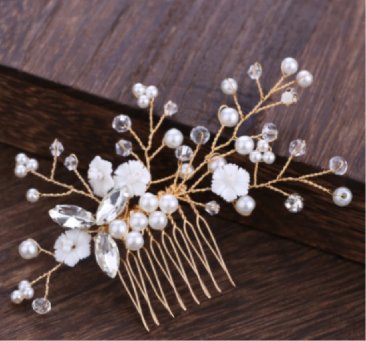 Handmade Crystal Rhinestone Wedding Hair Comb with Simulated Pearls - Elegant Bridal Hair Accessory for Weddings, Prom & Special Occasions