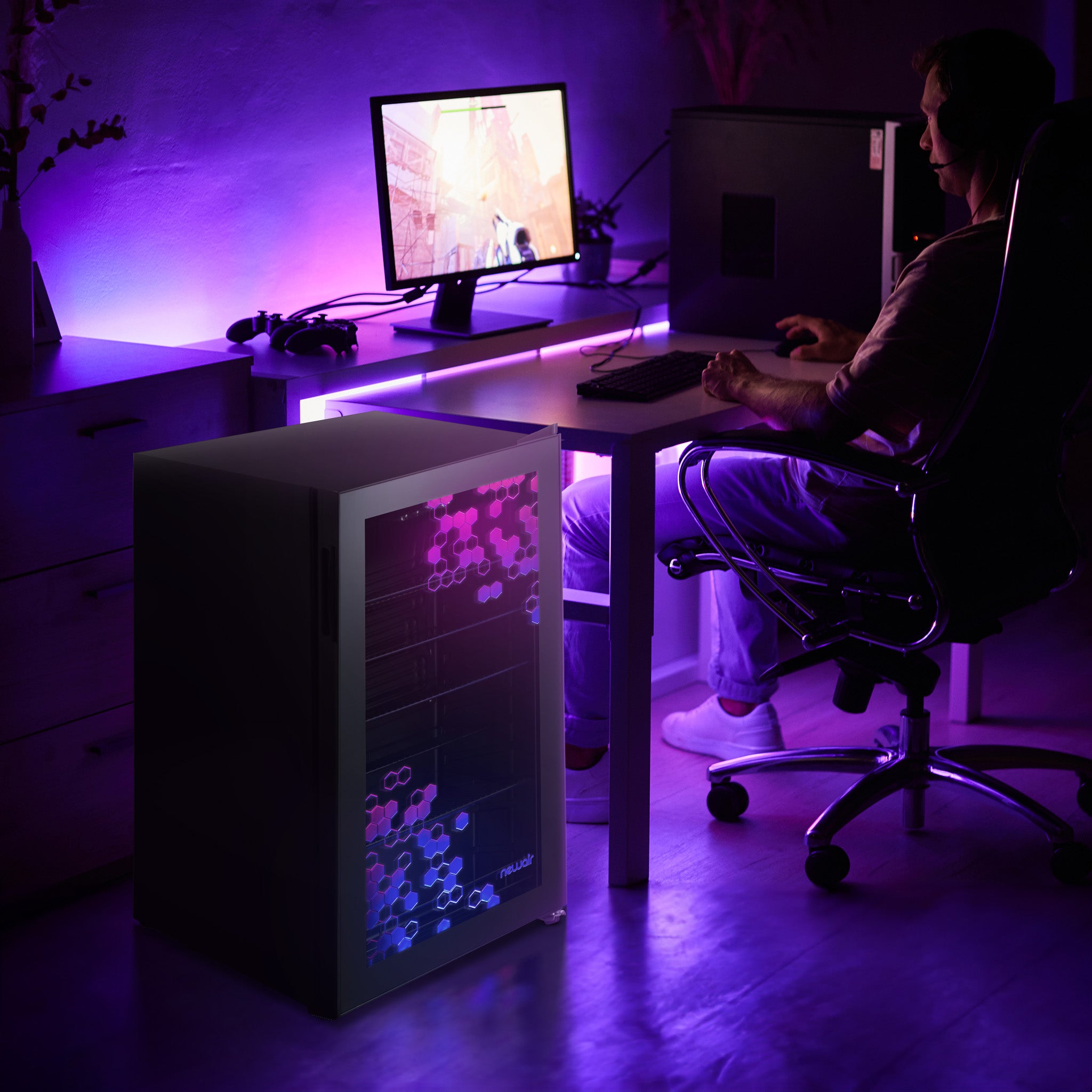Newair® Prismatic™ Series 85 Can Beverage Refrigerator - Compact 18.7 Inch Mini Fridge for Beer, Soda & Wine - Perfect for Home Bar, Office, Dorm Room & Game Room