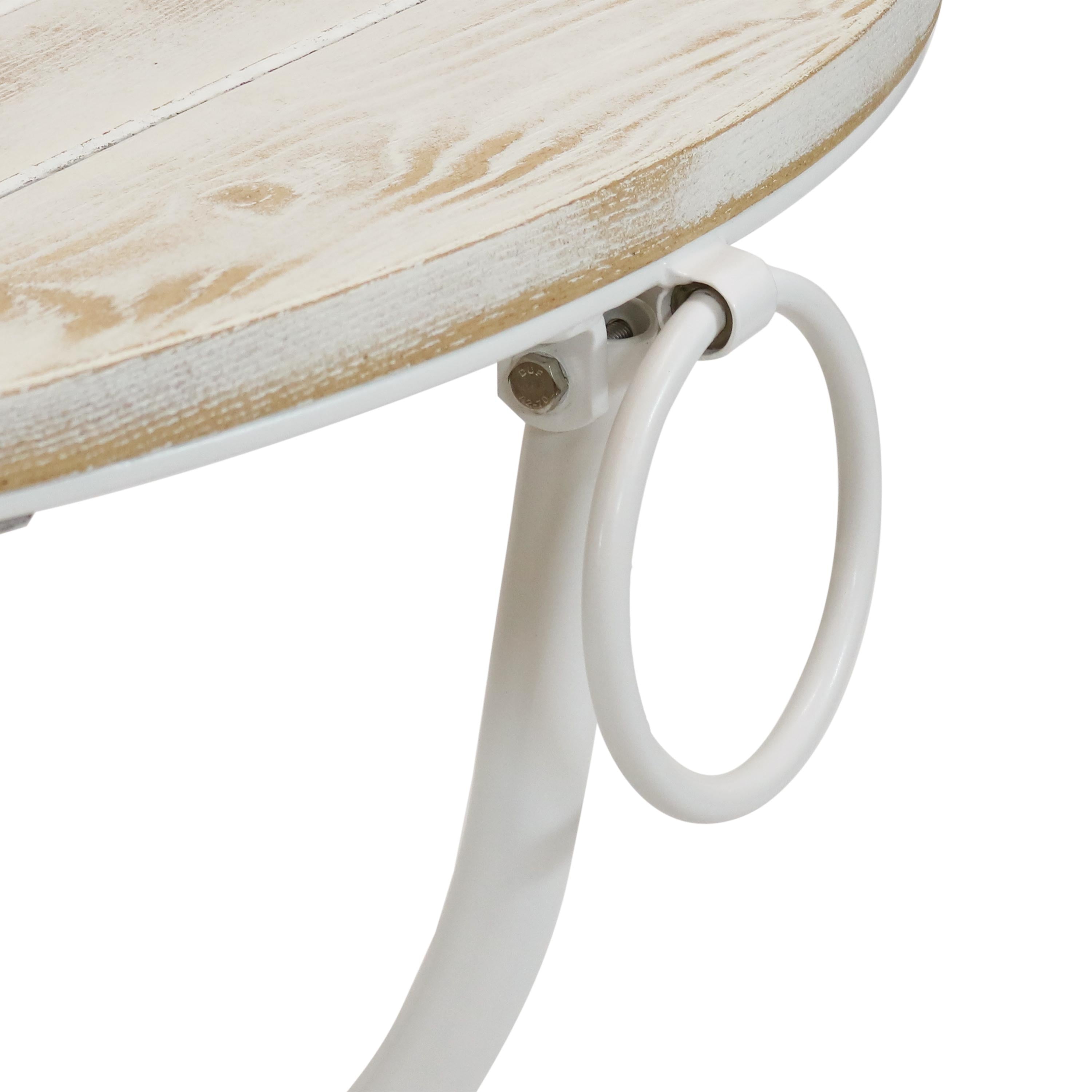 Sunnydaze French Country European Chestnut White Bistro Table - 28 Inch Round Outdoor Dining Set for Patio, Garden, Cafe & Restaurant Use