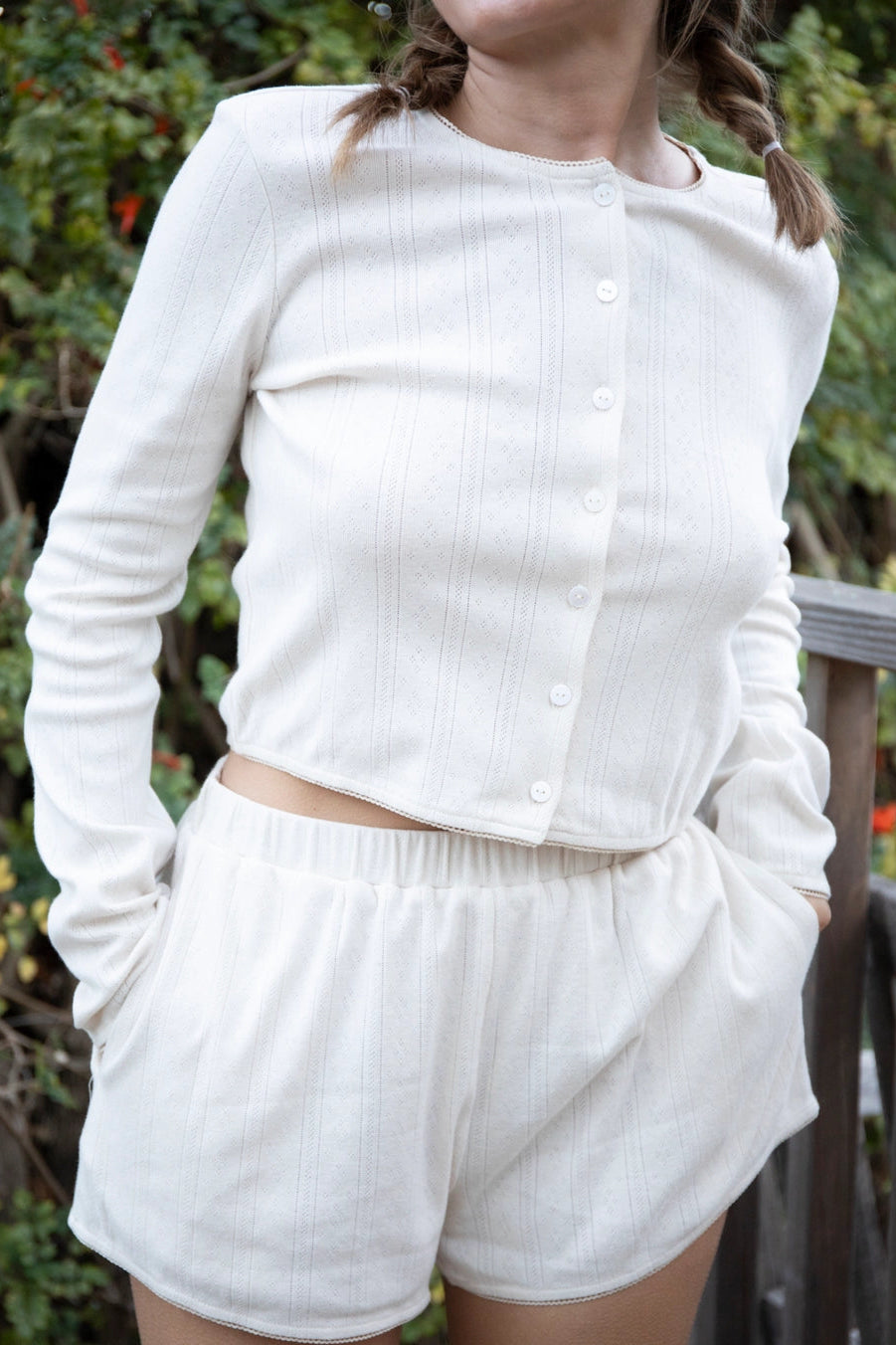 Stylish Pointelle Cardigan for Women - Soft Cream Knit Sweater | Perfect for Layering, Office Wear & Casual Outfits