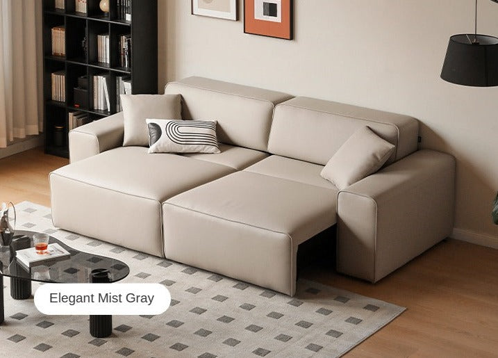 Organic Leather Art Sofa with Retractable Bed - Big Black Bull Electric Sofa Bed for Living Room, Guest Room & Small Space Comfort