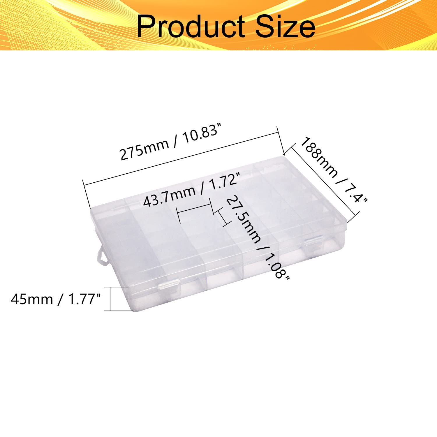 Clear Plastic Organizer Box - 36 Grids PP Storage Container for Jewelry, Beads, DIY Crafts & Fishing Tackles (10.83