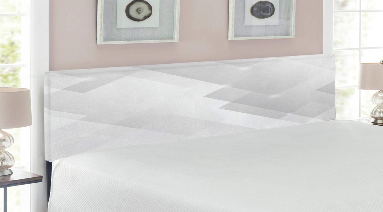 Ambesonne Grey Upholstered King Size Headboard with Memory Foam - Abstract Soft Tone Stripes & Reflection Rays Artisan Artwork - Decorative Metal Bed Headboard for Master Bedroom, Guest Room, Hotel Decor