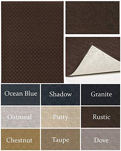 Checkerboard Waffle Pattern Indoor/Outdoor Rug - Eco-Friendly DuraKnit Pile & Loop Carpet - Soft Wool-Like Texture - 6' x 6' Rustic Brown - Perfect for Living Rooms, Patios & Entryways