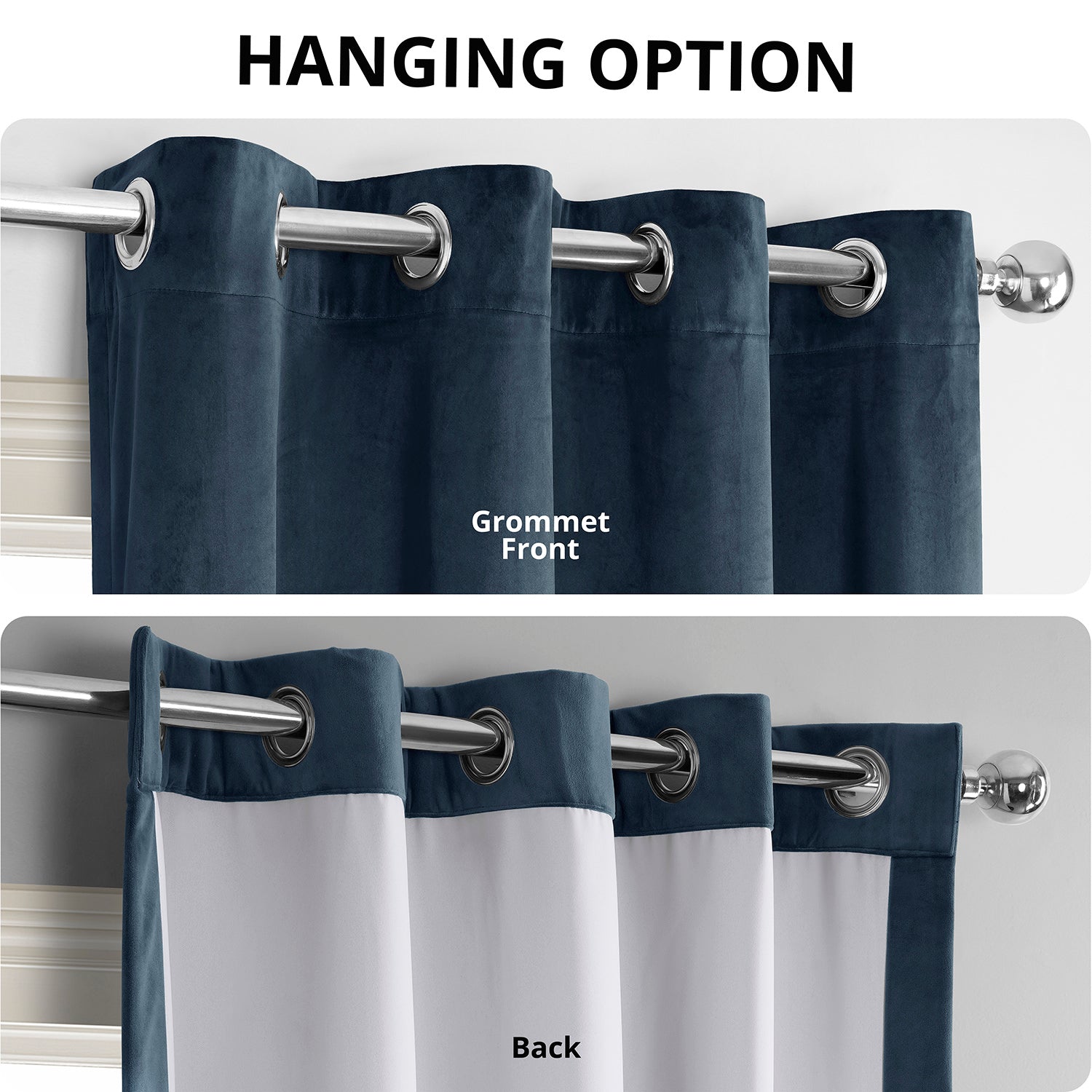 Midnight Blue Blackout Curtains with Grommet Top - Thermal Insulated Velvet Drapes for Bedroom & Living Room - Noise Reducing & Light Blocking Window Treatments for Home Decor