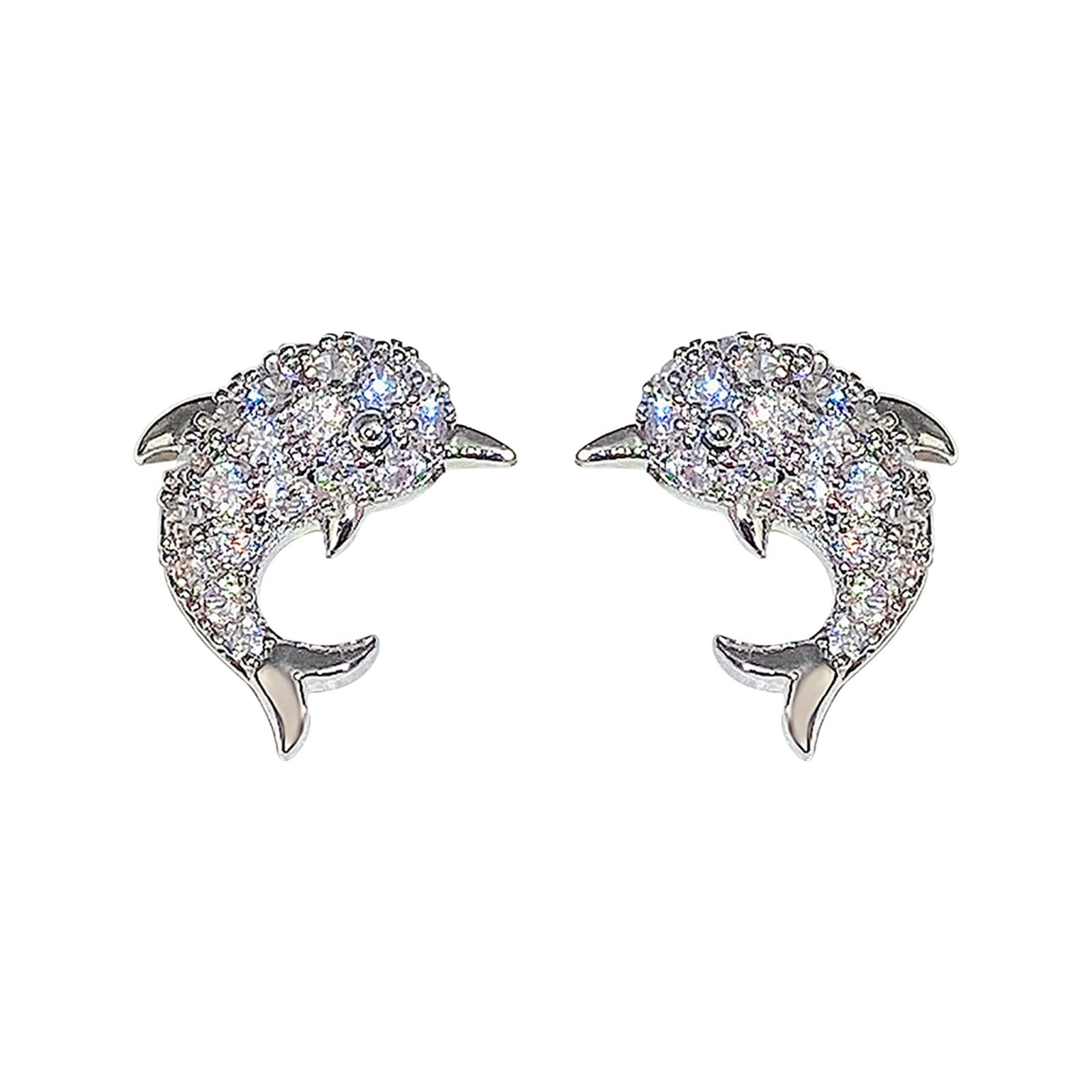 Sparkling Dolphin Zirconia Dangle Earrings for Women - Elegant Silver Jewelry Gift for Birthday, Anniversary & Party Occasions