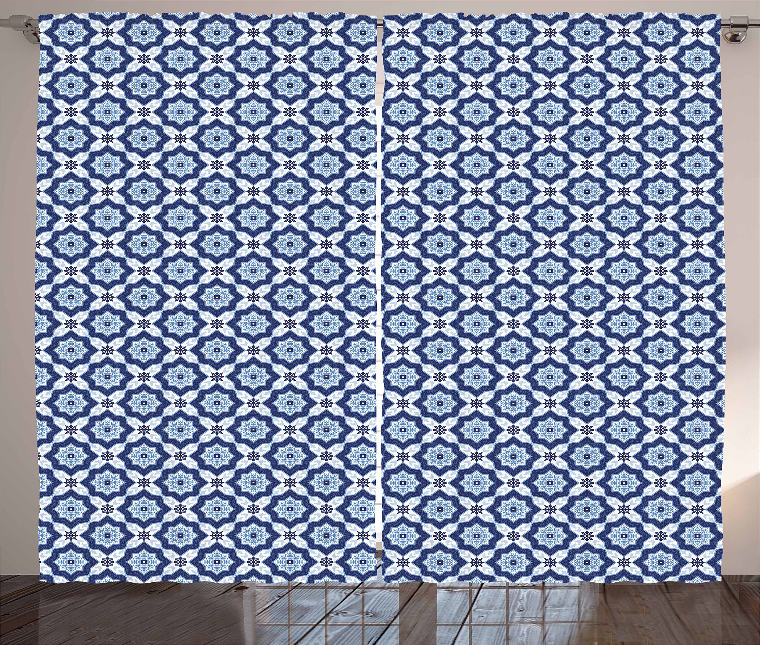Ambesonne Moroccan Curtains - Azulejo Tile Pattern Star Design Window Drapes for Living Room & Bedroom, 2 Panel Set 108