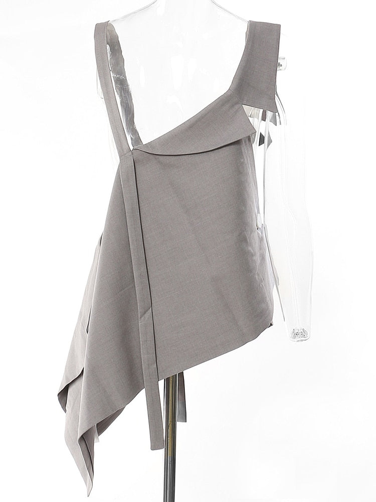Women's Asymmetrical Spliced Button Waistcoat - Square Collar Sleeveless Solid Vest for Office Wear & Fashion Outfits
