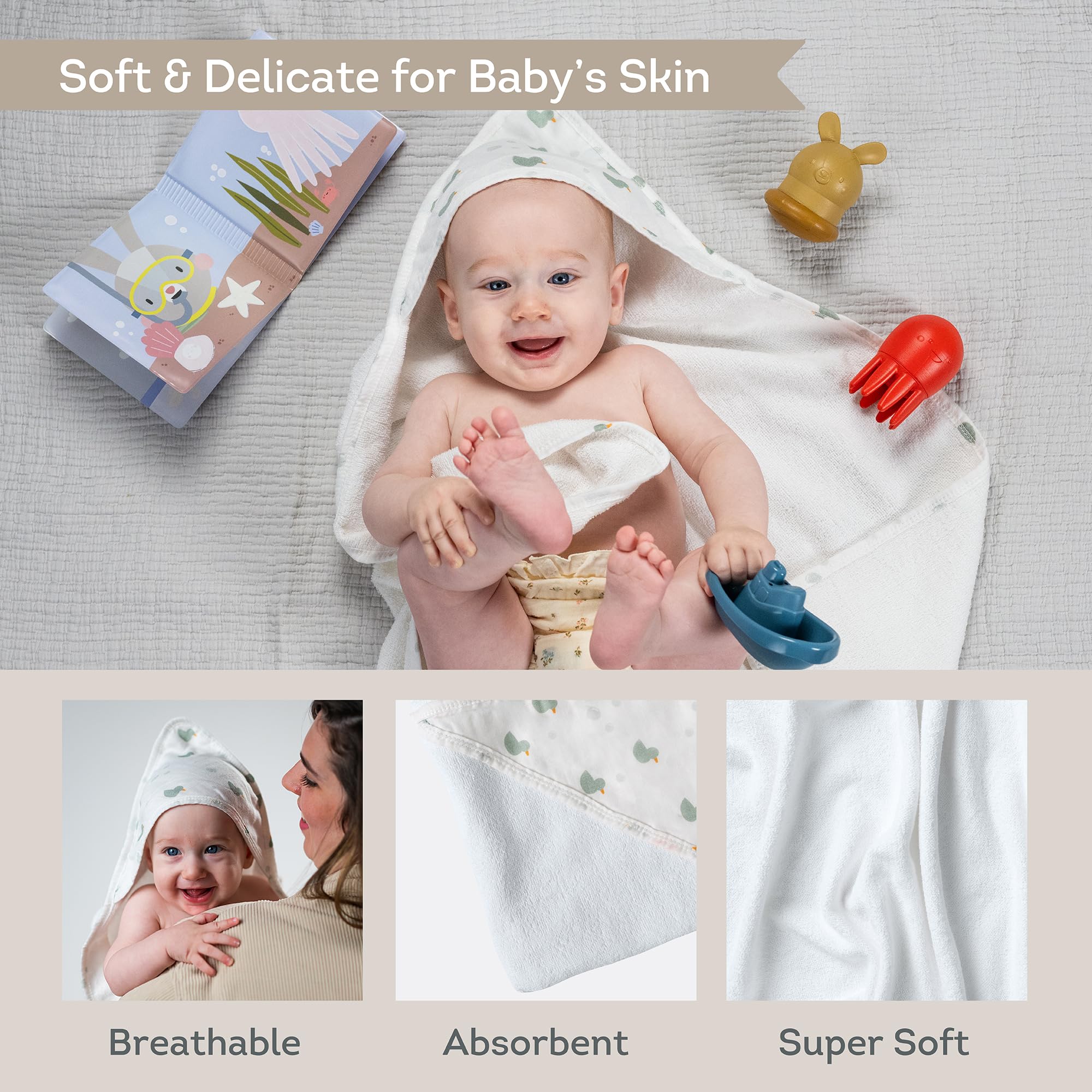 Taf Toys Baby Bath Time Kit - Includes Bath Book, Hooded Towel, Squeaky Toys & Boat - 5-Piece Newborn Essentials Set | Perfect Baptism Gift for Baby Boys & Girls | Fun Bathtime Play & Learning Experience