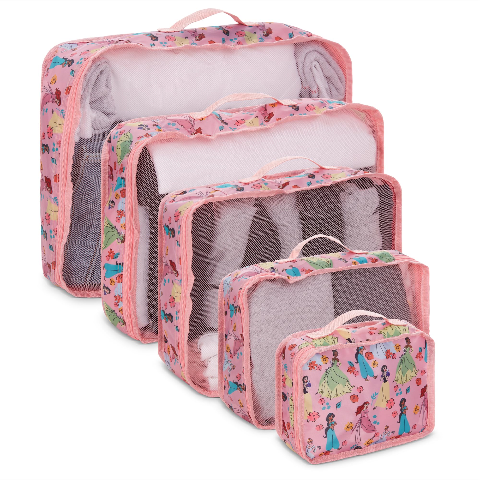 Disney Minnie Mickey Stitch & Winnie the Pooh Princess Cinderella 5-Piece Packing Cubes Set - Compression Travel Organizer for Luggage & Suitcases - Essential Travel Accessories for Kids & Adults - Perfect for Vacations, Business Trips & Weekend Getaways