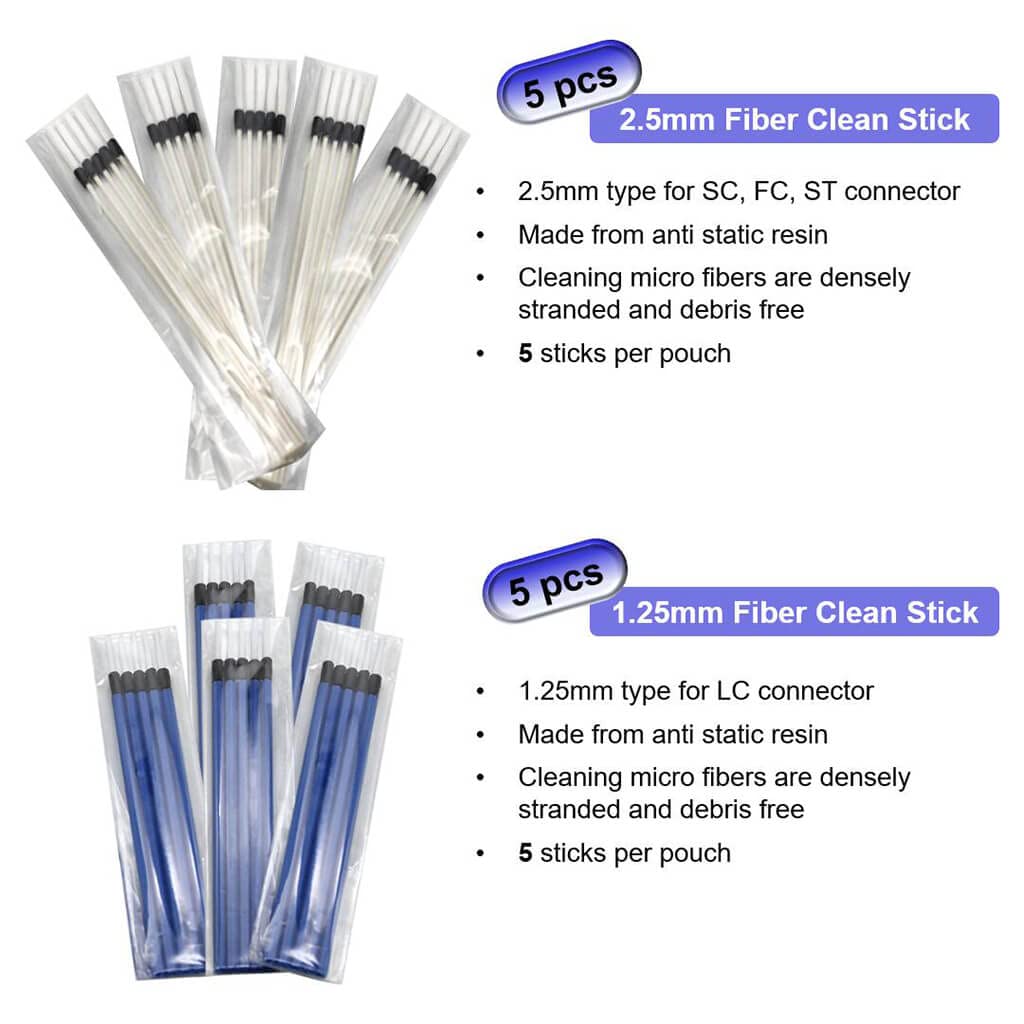 QIIRUN Fiber Optic Cleaning Kit - Professional FTTH Fiber Cleaner Tools Set with 1.25mm & 2.5mm Fiber Optic Cleaner Pens, Cleaning Sticks & Wipes - Perfect for FC, SC, ST, LC, MU Connectors - Ideal for Home Network, Data Center & Telecom Maintenance