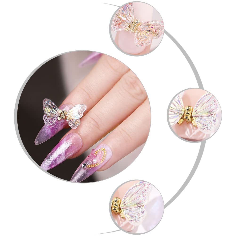 Minkissy 4pcs Butterfly Nail Art Charms - DIY Manicure Supplies, Nail Glitter Decorations, Resin Fairy Girl Stickers for Nail Art Design - Perfect for Parties, Weddings, and Special Occasions