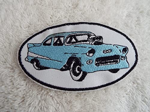 Baby Blue Hot Rod Car Embroidered Iron On Patch for Jackets, Jeans & Backpacks - DIY Customization for Bikers & Car Enthusiasts