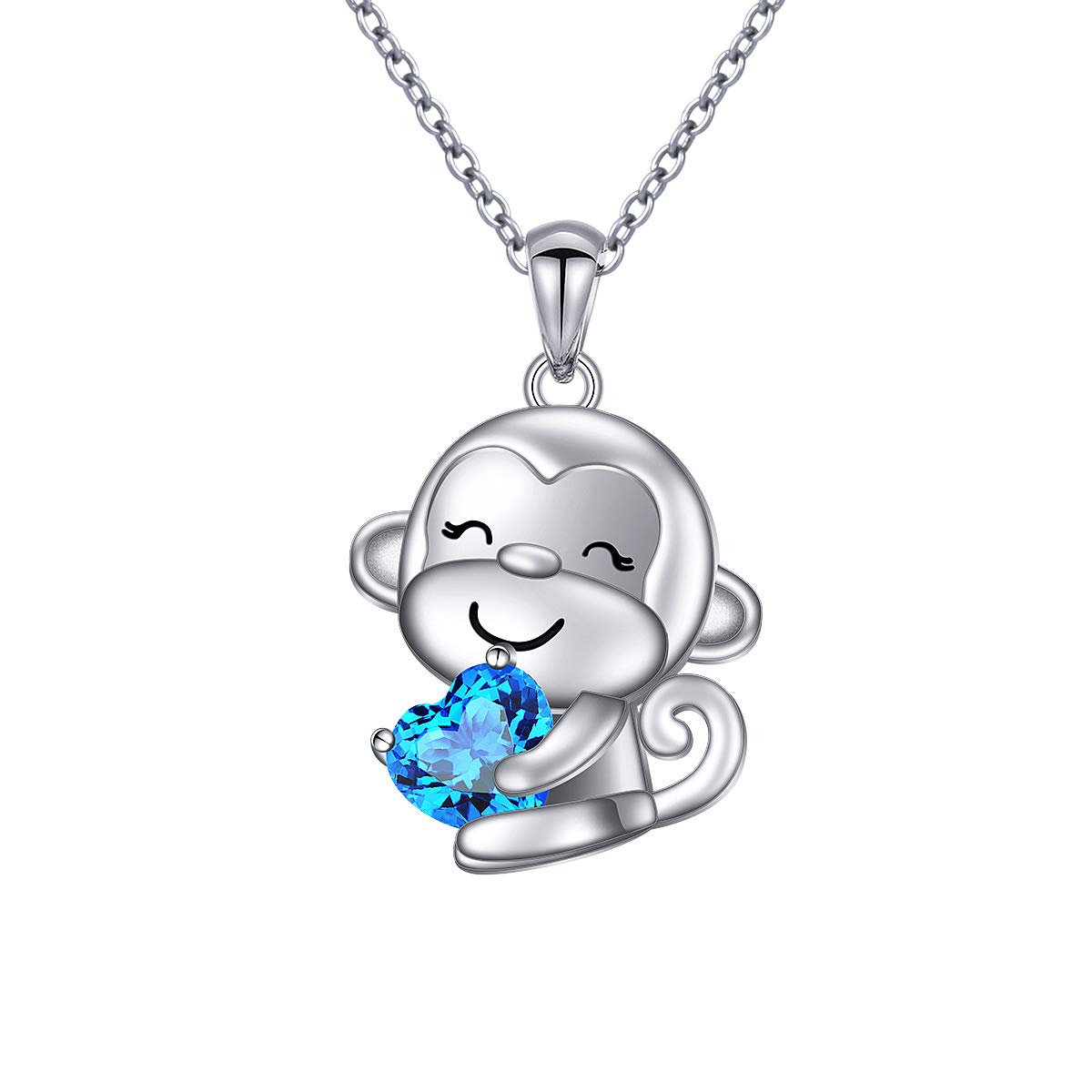 Flyow Monkey Jewelry Set - 925 Sterling Silver Monkey Necklace & Stud Earrings for Women & Girls | Cute Animal-Themed Gift for Birthday, Christmas & Everyday Wear