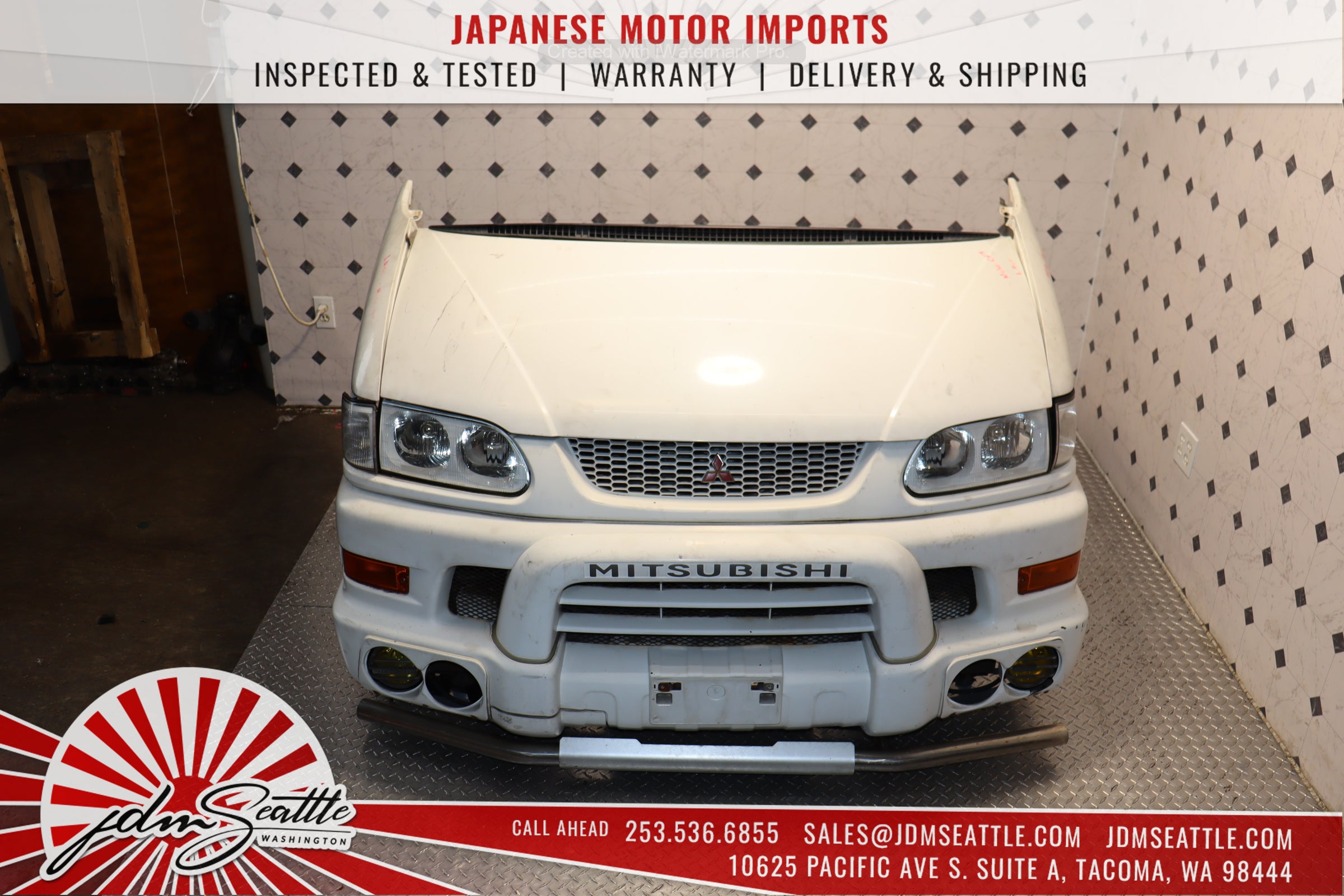 1997-2007 Mitsubishi Delica Front End Kit - Complete Nose Cut with Hood, Bumper & Headlights (White) | JDM Parts Replacement for Off-Road Adventures & Restoration Projects