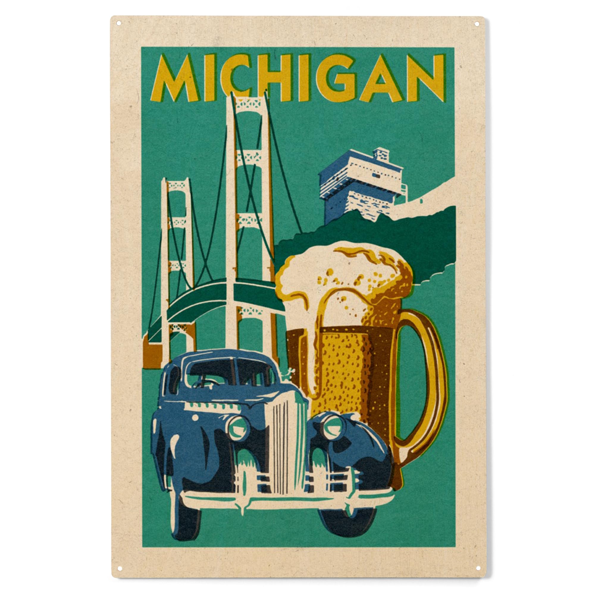 Lantern Press 10x15 Inch Wooden Wall Sign - Ready to Hang Michigan Themed Woodblock Decor - Perfect for Home, Office, or Cabin Wall Art