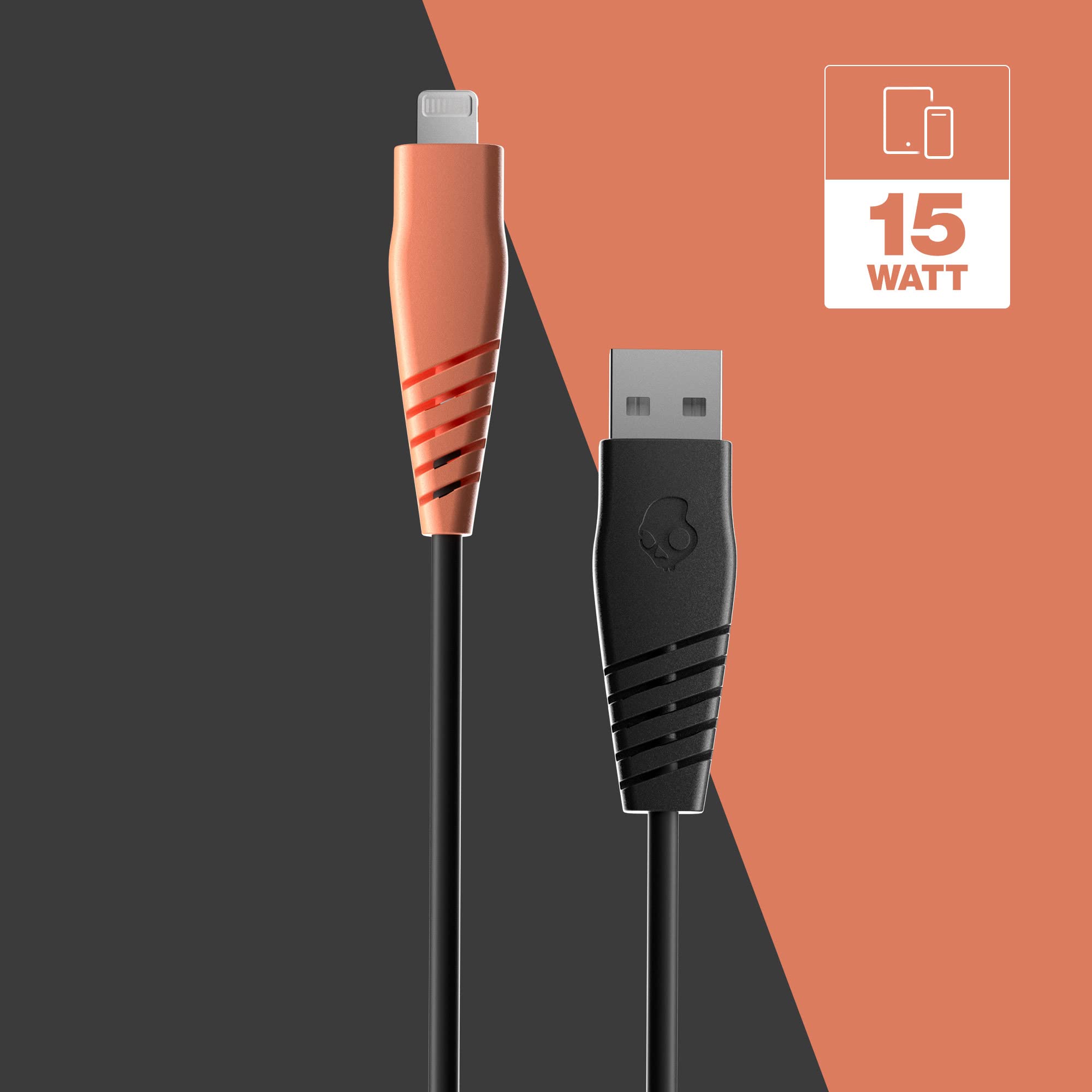 Premium Skullcandy Line Lightning Cable - 15W Fast Charging USB A to Lightning Cord for iPhone 14/13/12/11/Pro/Max/X/8/7, 4ft Durable Charger & Sync Cable (Black/Orange) - Perfect for Home, Office & Travel Charging