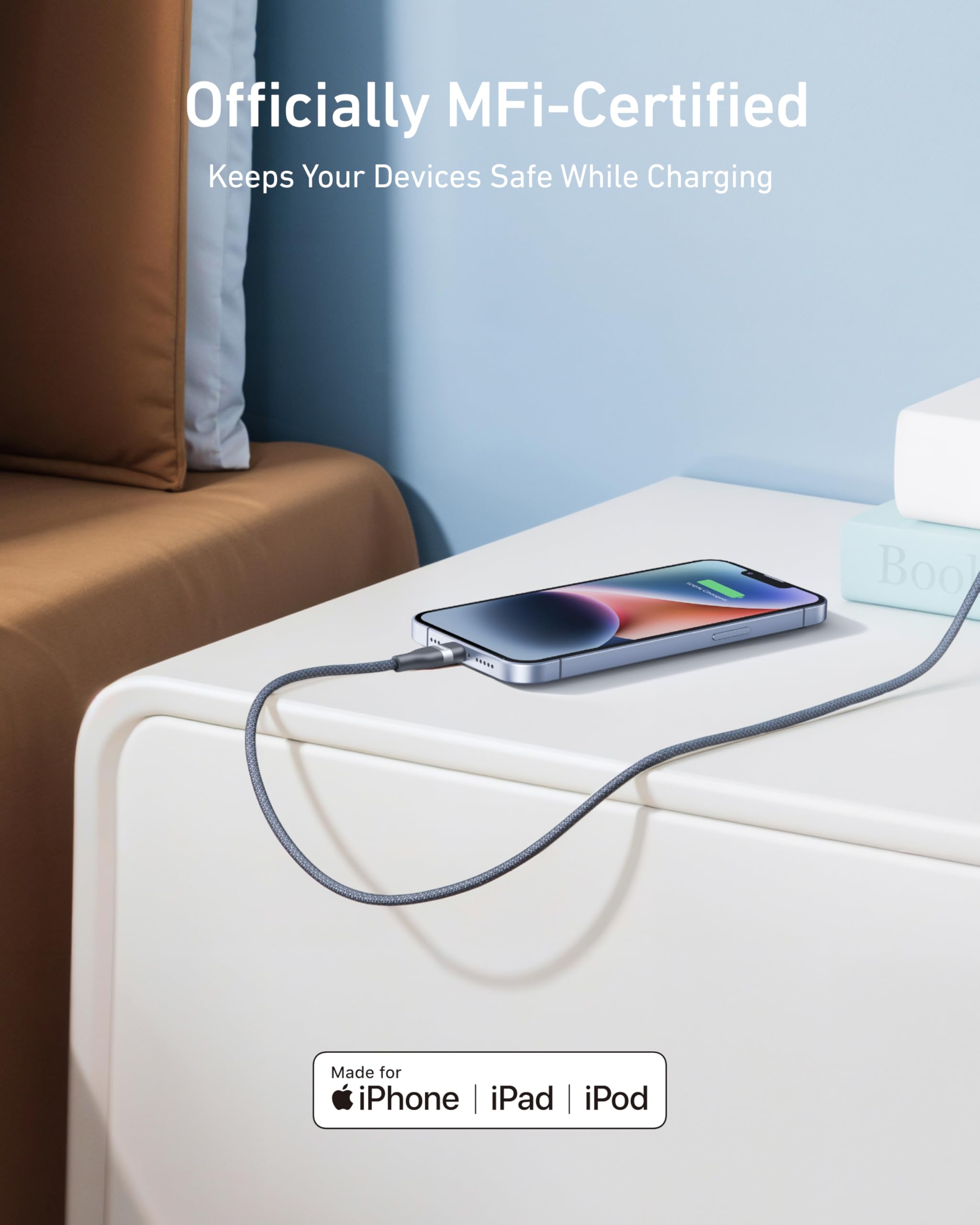 Anker USB C to Lightning Cable 6FT - Braided Fast Charging Cord for iPhone 14/13/12/11/XR/XS/X/8/7 - Durable Nylon iPhone Charger with USB 2.0 for Home, Office & Travel Charging