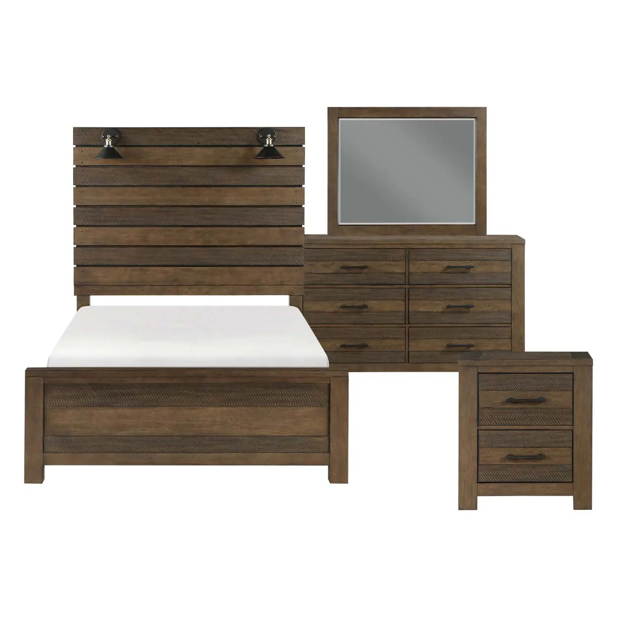 Conway 5-Piece Bedroom Set 1497 - Queen Size Bed Frame, Nightstand & Dresser - Modern Farmhouse Style Furniture for Master Bedroom & Guest Room