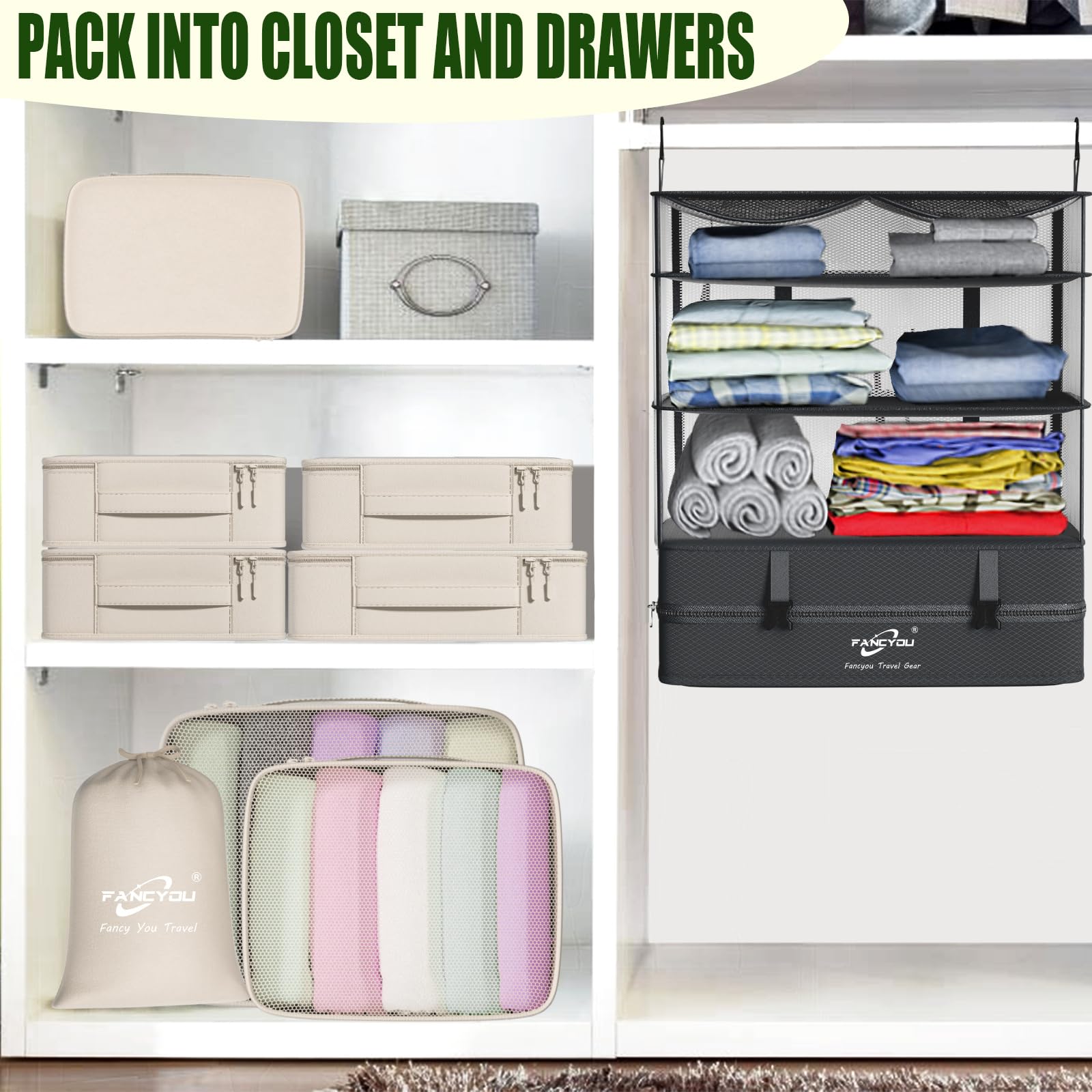 Premium Hanging Packing Cubes for Suitcase - 17x12x24in Travel Organizer Bags with Upgraded Nylon Fabric | Compression Packing & Unpacking in One Step | Perfect for Business Travel, Vacation & Weekend Getaways