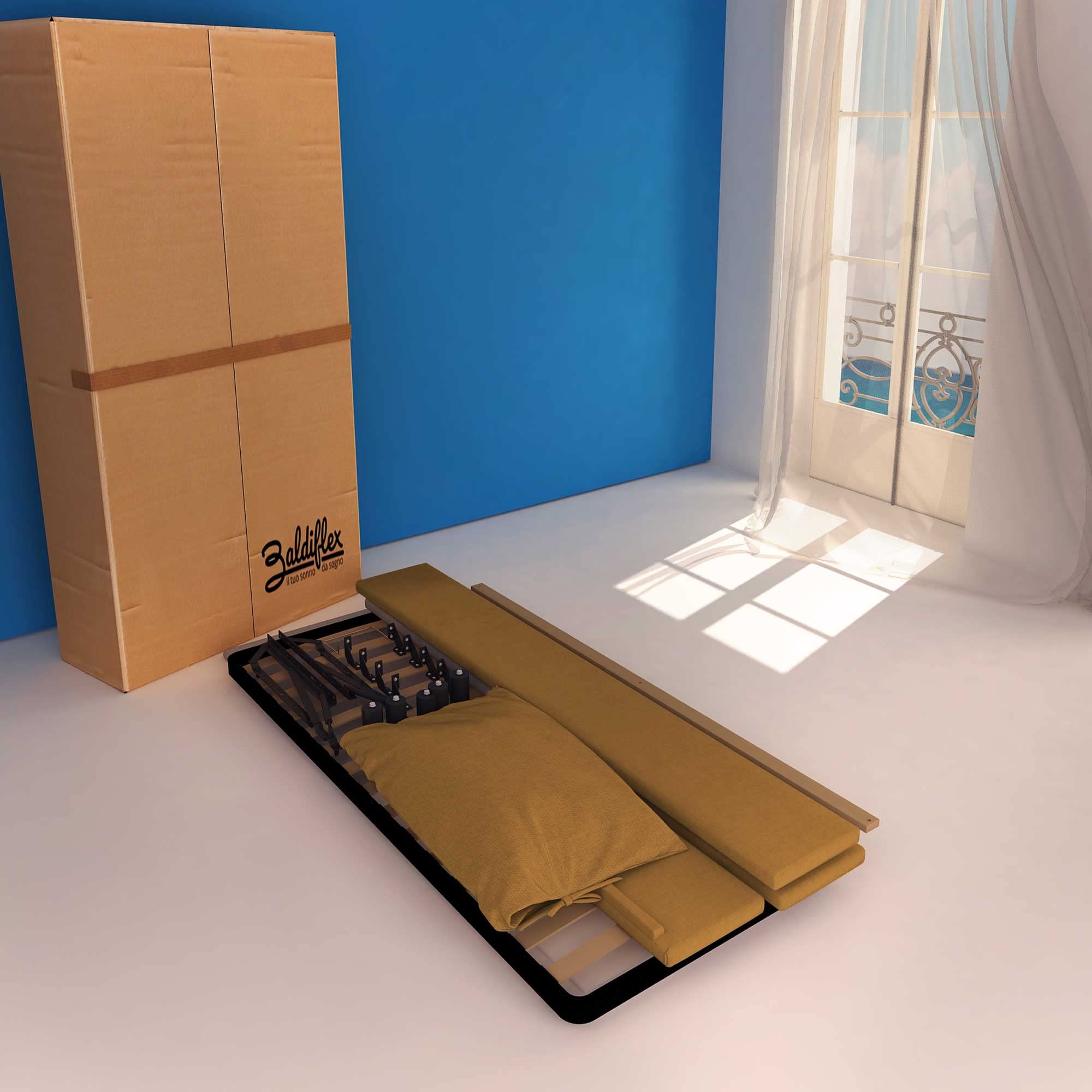 Baldiflex Single Bed with Storage - Licia Soft Faux Leather Upholstery, Slatted Base for Single Mattress, 90 x 190 cm, Padded Headboard, Hazel Color - Perfect for Small Bedrooms, Guest Rooms & Studio Apartments